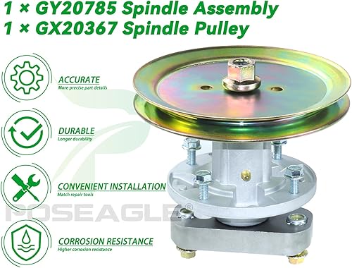 Miniatura 8 de POSEAGLE Conjunto de husillo GY20785 previamente engrasado con polea de husillo GX20367 Reemplazo GY20050 UC23728 para John Deere L100 L105 L107