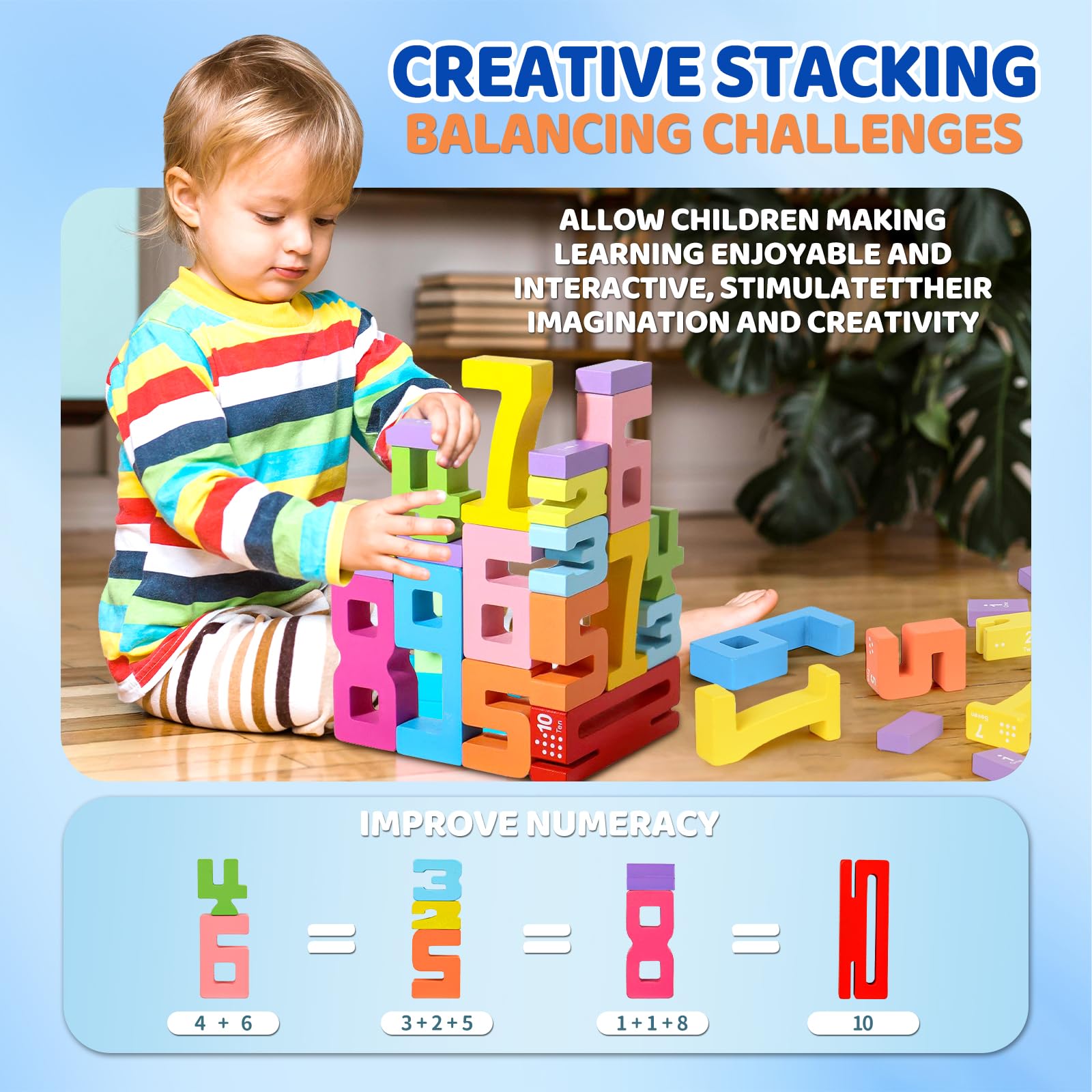 xinrongda 20Pcs Wooden Number Blocks Toys for Kids Wooden Building Blocks with Numbers 1-10 - Image 4