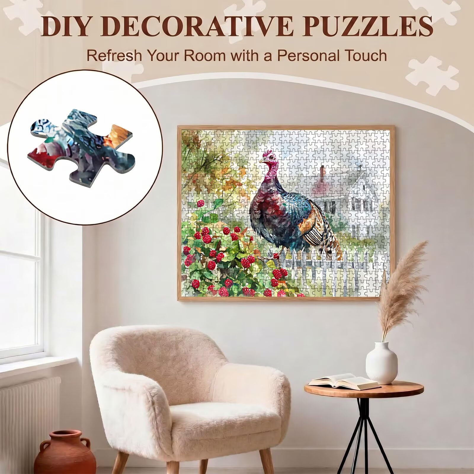 Puzzle 5000 elementów dla dorosłych, trudne wyzwanie puzzle, format 156 x 105 cm, kolorowe drewniane puzzle do relaksu, rodzinna gra planszowa, niemożliwa klasyczna układanka farma indyk f0-809
