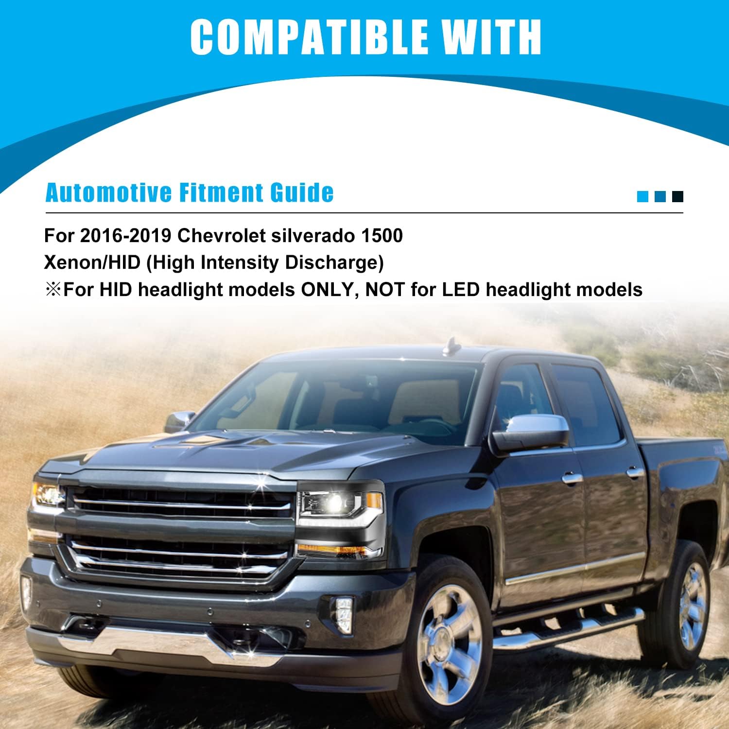 CPW Headlights Compatible with [2016 2017 2018 2019 Chevy Silverado 1500] LED DRL Turn Signal Lights Projector Dual Beam Headlamps (Black) - Driver Side Only