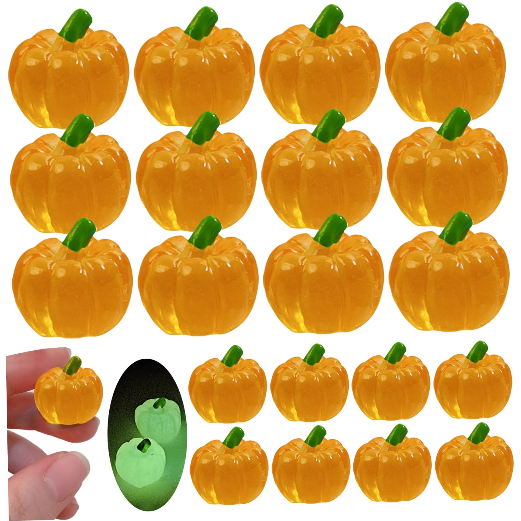 Halloween Mini Pumpkins, 20PCS Glow in The Dark Pumpkin Decor, Resin Fake Pumpkins, Realistic Pumpkins for Decorating Halloween Party Craft DIY Table Decoration Fake Pumpkins Halloween Miniatures Min
