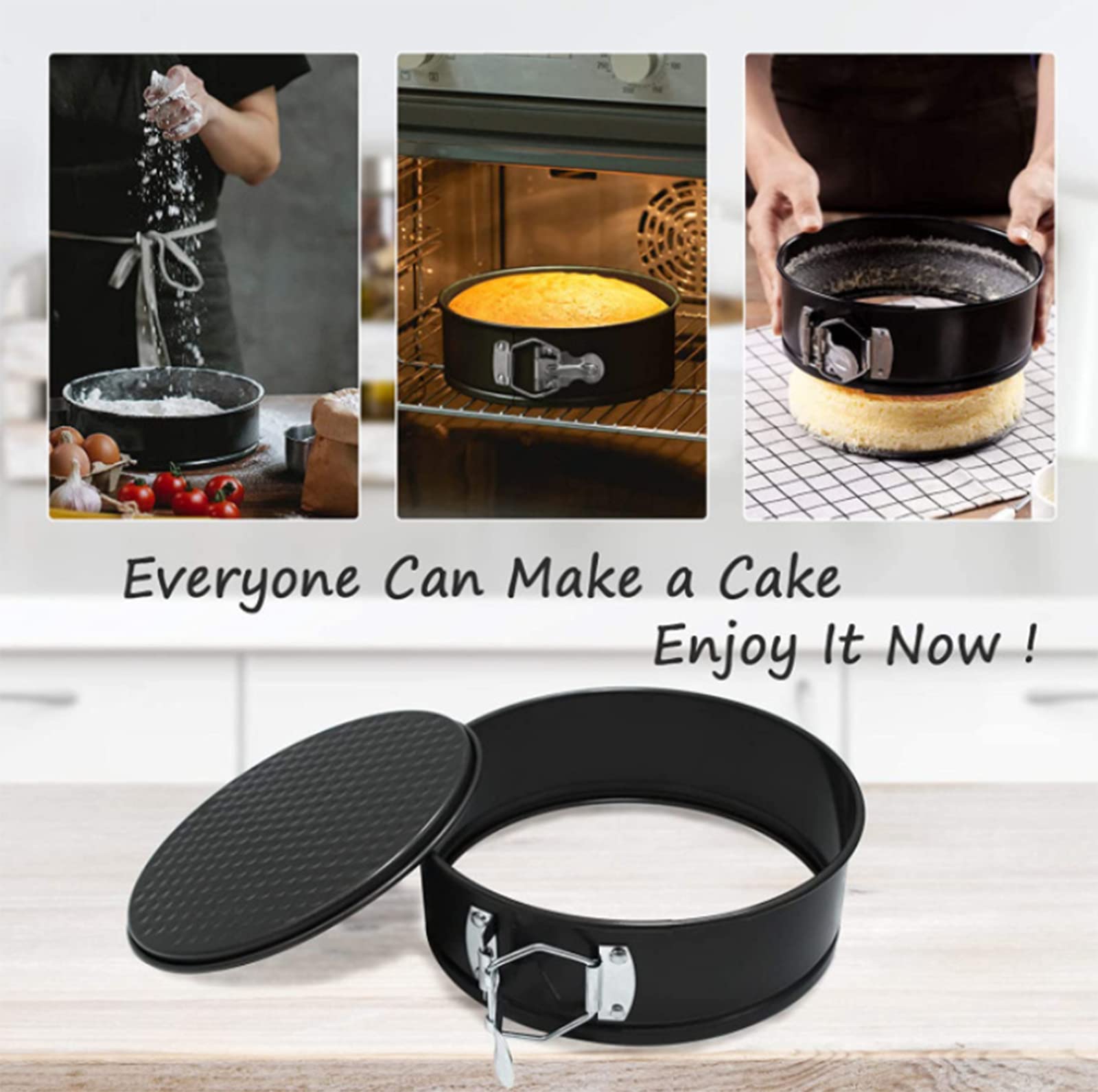 Juego de bandejas de primavera 4 moldes antiadherentes para tarta de queso, parte inferior desmontable a prueba de fugas, juego de moldes redondos para pasteles, lata de acero duradera para pasteles