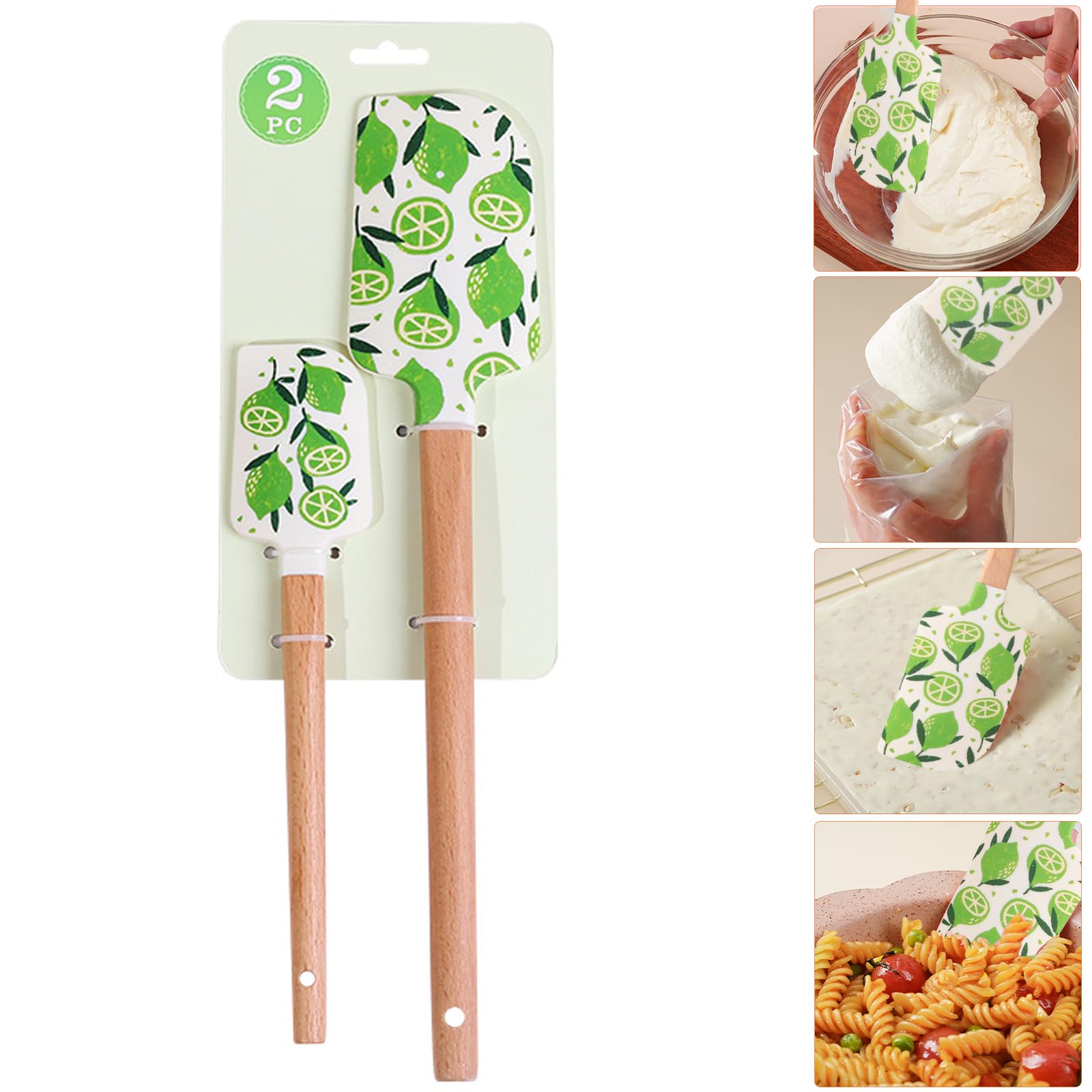 MUFEKUM Silicone Spatula Set, Heat Resistant Detachable Rubber Spatula with Beechwood Handle, Non-Stick Silicone Scraper Kitchen Utensils for Cooking, Scraping, Baking and Mixing (Lemon)