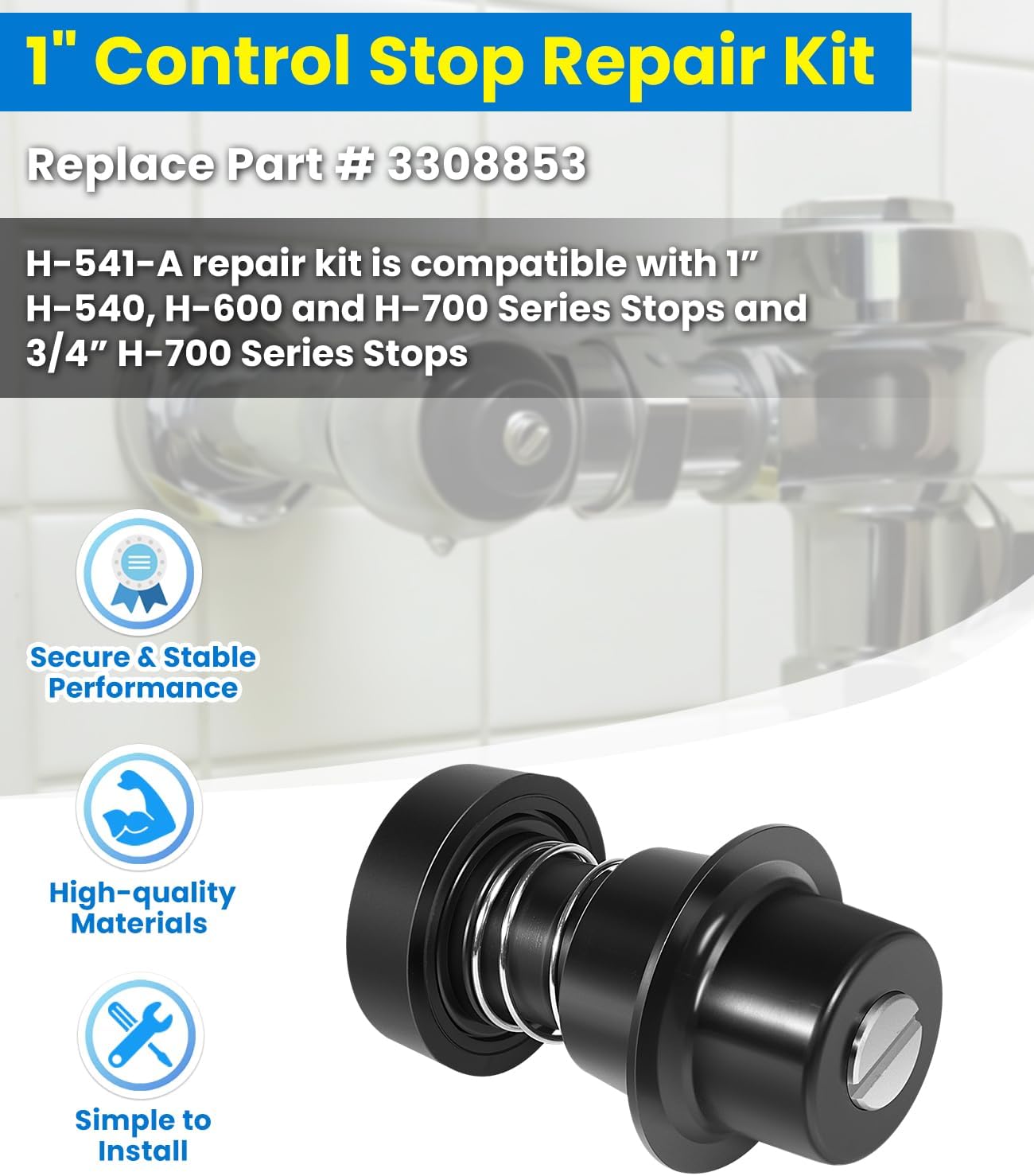 H-541-A 1" Screwdriver Control Stop Repair Kit for Sloan Flushometers (H-700-A and H-600-A Back Check Screwdriver Control Stops), Replacement for Part #3308853
