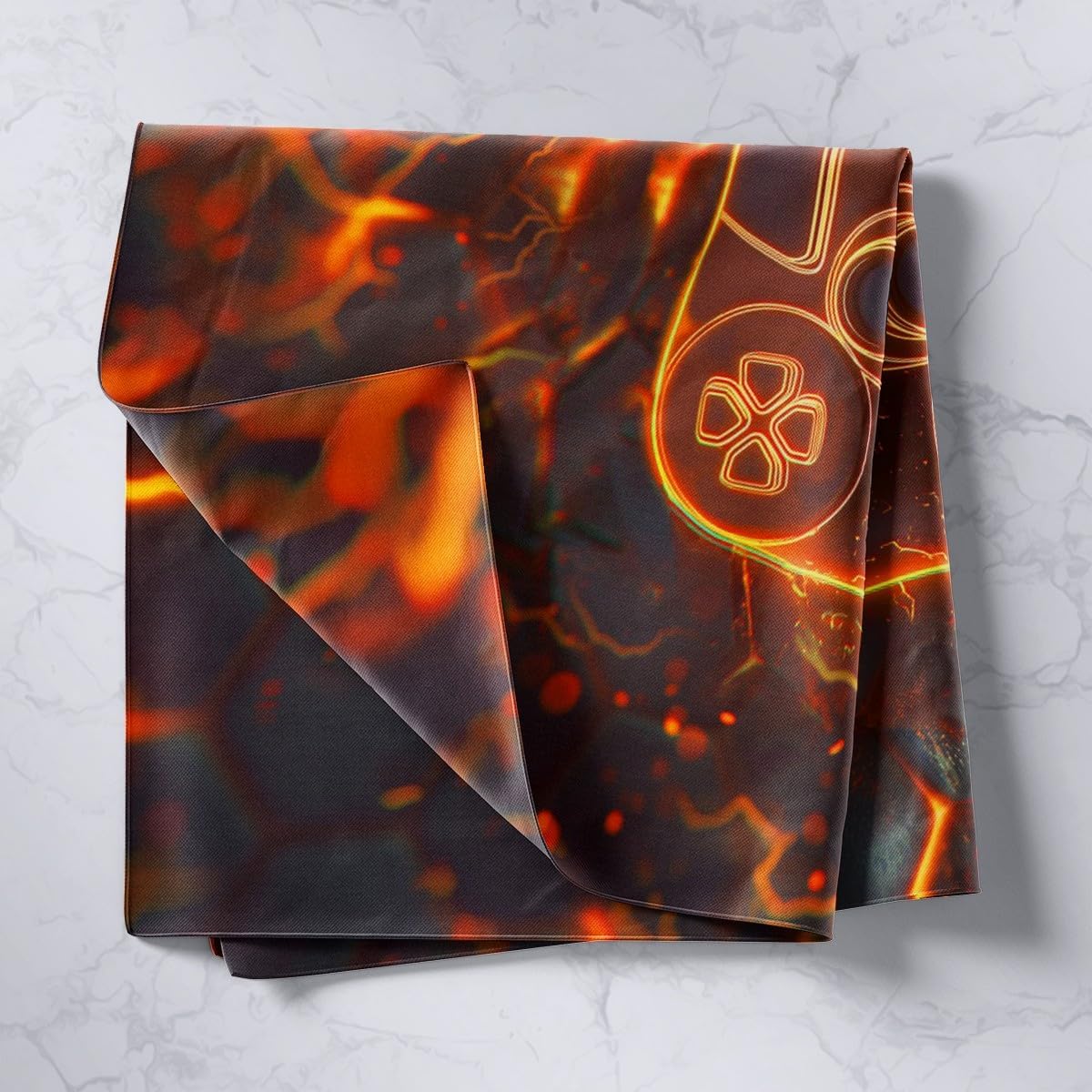 Gaming Gamepad Kids Tapestry,Modern Video Games Controller Wall Tapestries,Boys Men Room Decor,Neon Geomotric Honeycomb Hexagon Wall Hanging,Black Orange Home Wall Decor,Medium 59.1 x 59.1 Inches image 2