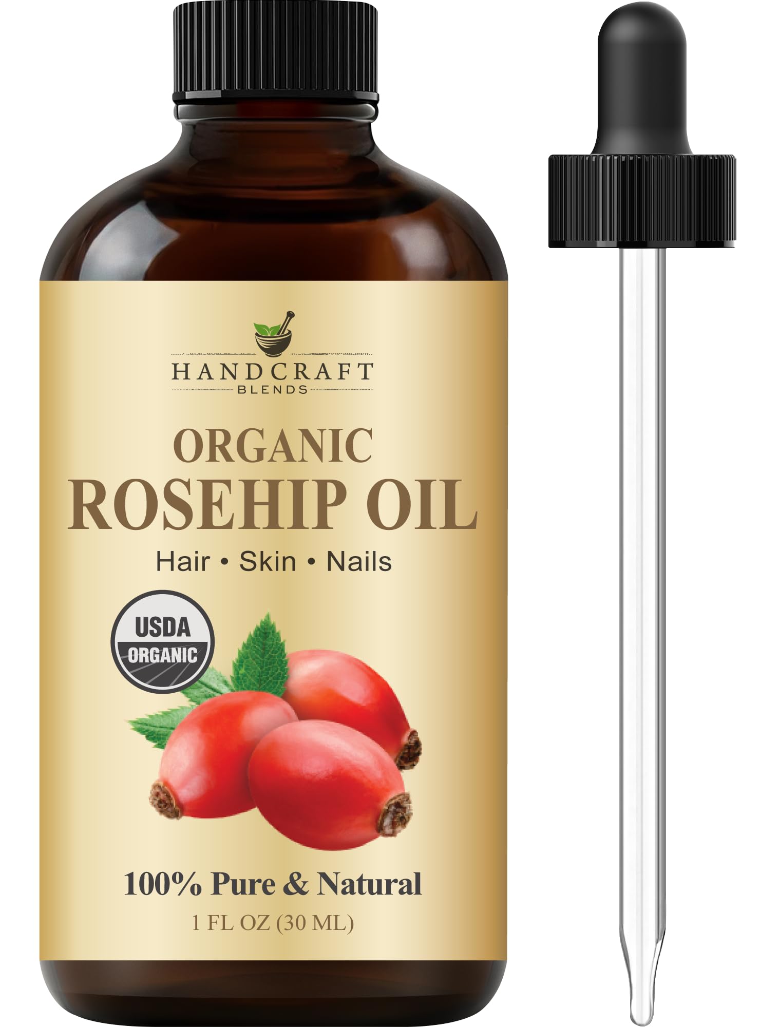 Handcraft Blends Organic Rosehip Oil - 1 Fl Oz - 100% Pure and Natural - Premium Grade Oil for Face, Skin and Hair - Protect and Nourish - Carrier Oil