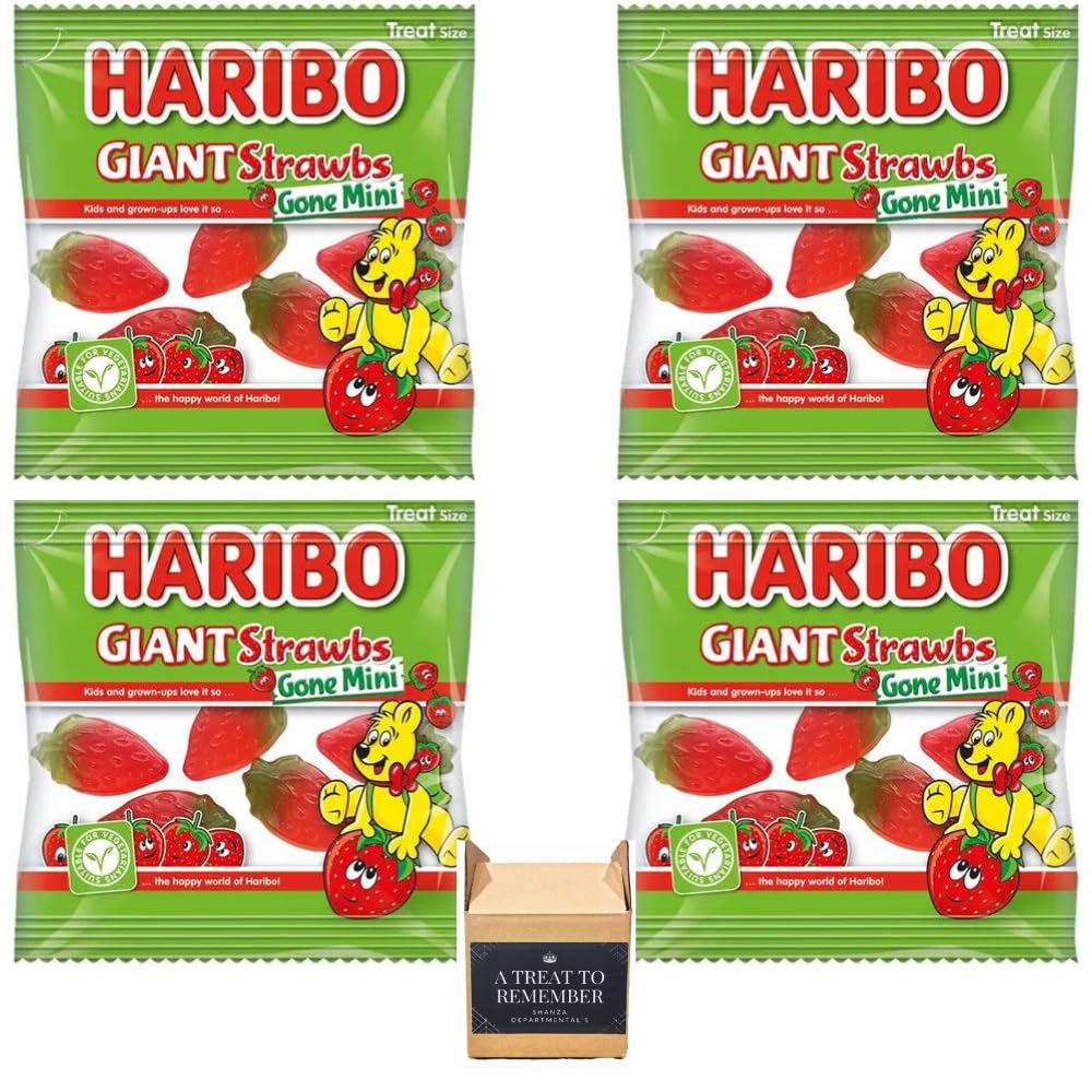 Hariboo Giant Strawbs, Supermix, Starmix, Tangfastics Treat Bag & Mixed Bags 16g (20 Bags, Giant Strawbs Gone Mini)