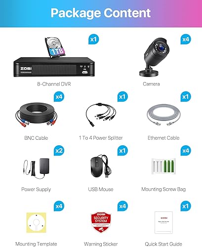 Miniatura 9 de ZOSI H2651080p - Sistema de cámara de seguridad para el hogar 8 canales 5MP Lite DVR de vigilancia con disco duro de 1TB y 4 x 1080p resistente a la