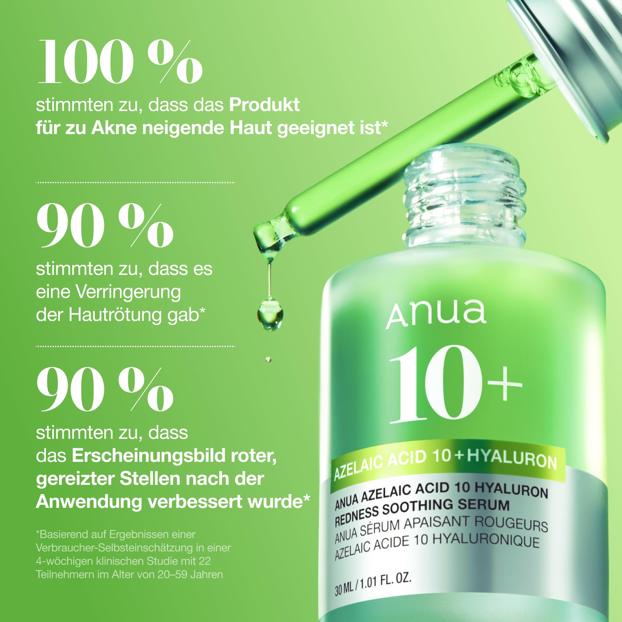 Anua Azelaic Acid 10 Hyaluron Redness Soothing Serum, Gesichtsserum für unreine & empfindliche Haut, Leichte & hydratisierende Hautpflege bei Unreinheiten, Hyaluronserum, Korean Skincare, 30ml