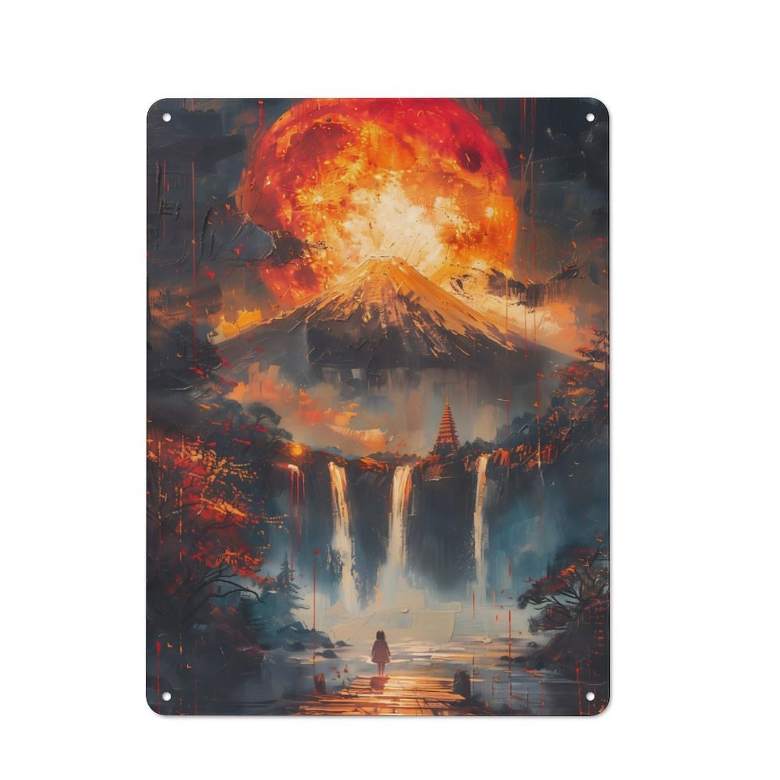 Junmoney Bloodmoon Waterfalls Metal Plaque 40X30cm With For Garage Wall, Retro Decor, Housewarming Present For People Styling Garage
