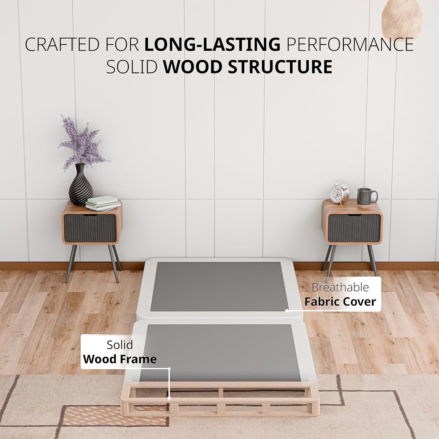 Zayton, Box Spring Bed Base Twin Size, 2-Inch Wood Mattress Foundation - Amish Made in USA – Quiet Noise Free, 2-Pieces Under Mattress-Support BoxSpring, Fully Assembled, White
