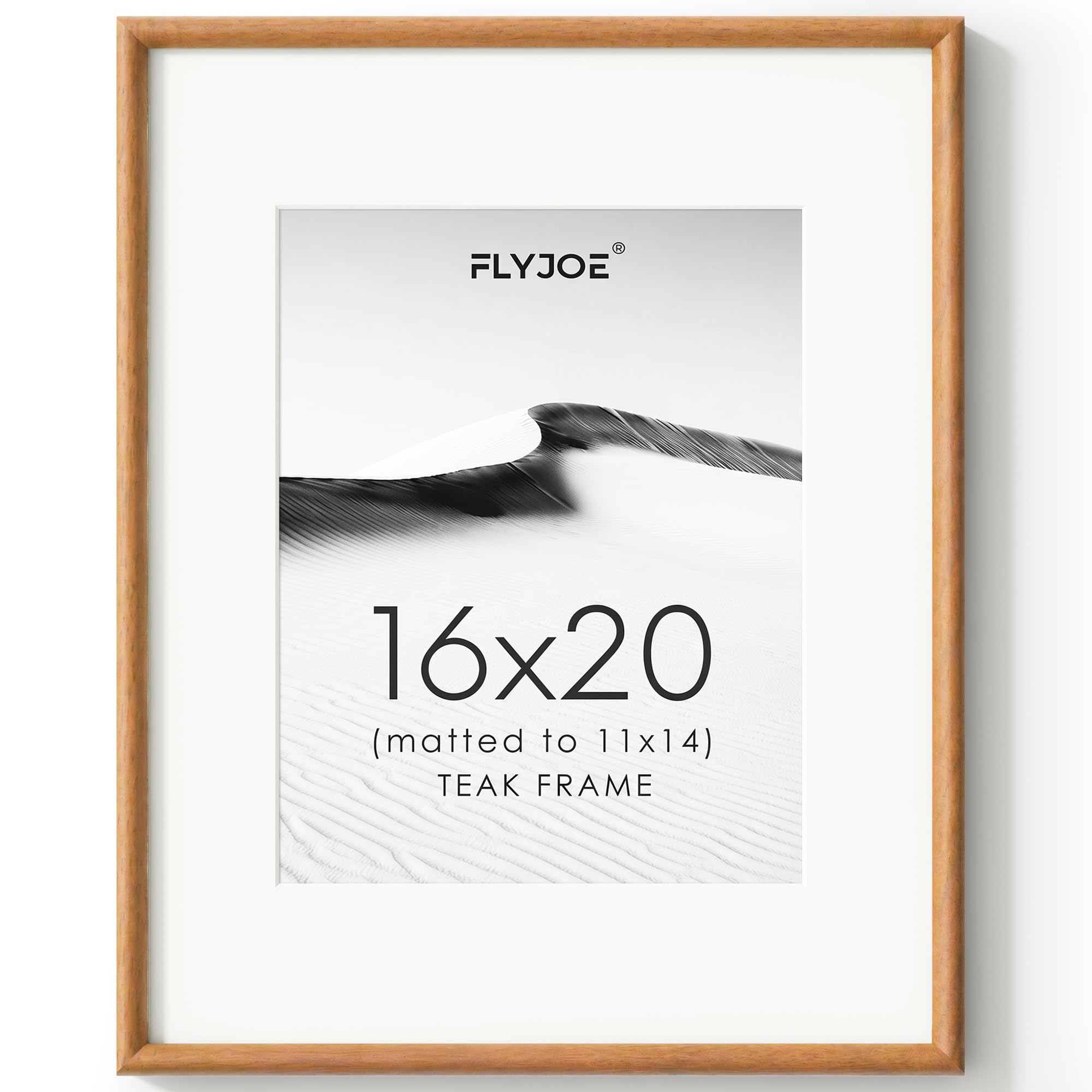 16x20 Picture Frame, Natural Solid Teak Wood Photo Frame, Square Angle