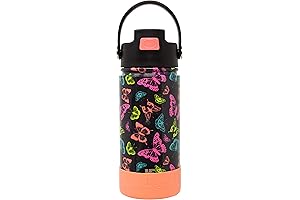 Hydraflow Hybrid Kids Butterfly Water Bottle with Flip Straw Lid and Boot