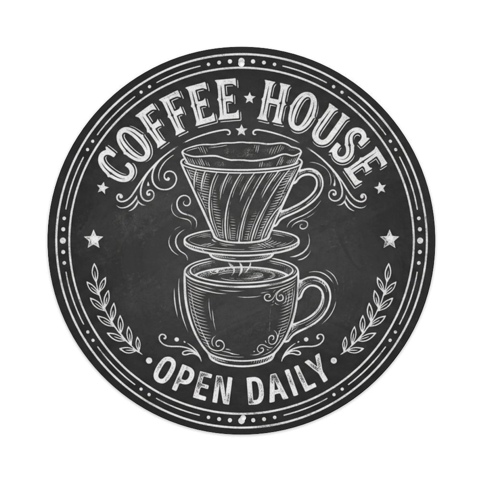 Coffee House Open Daily Kitchen Cup Accent Metal Tin Sign