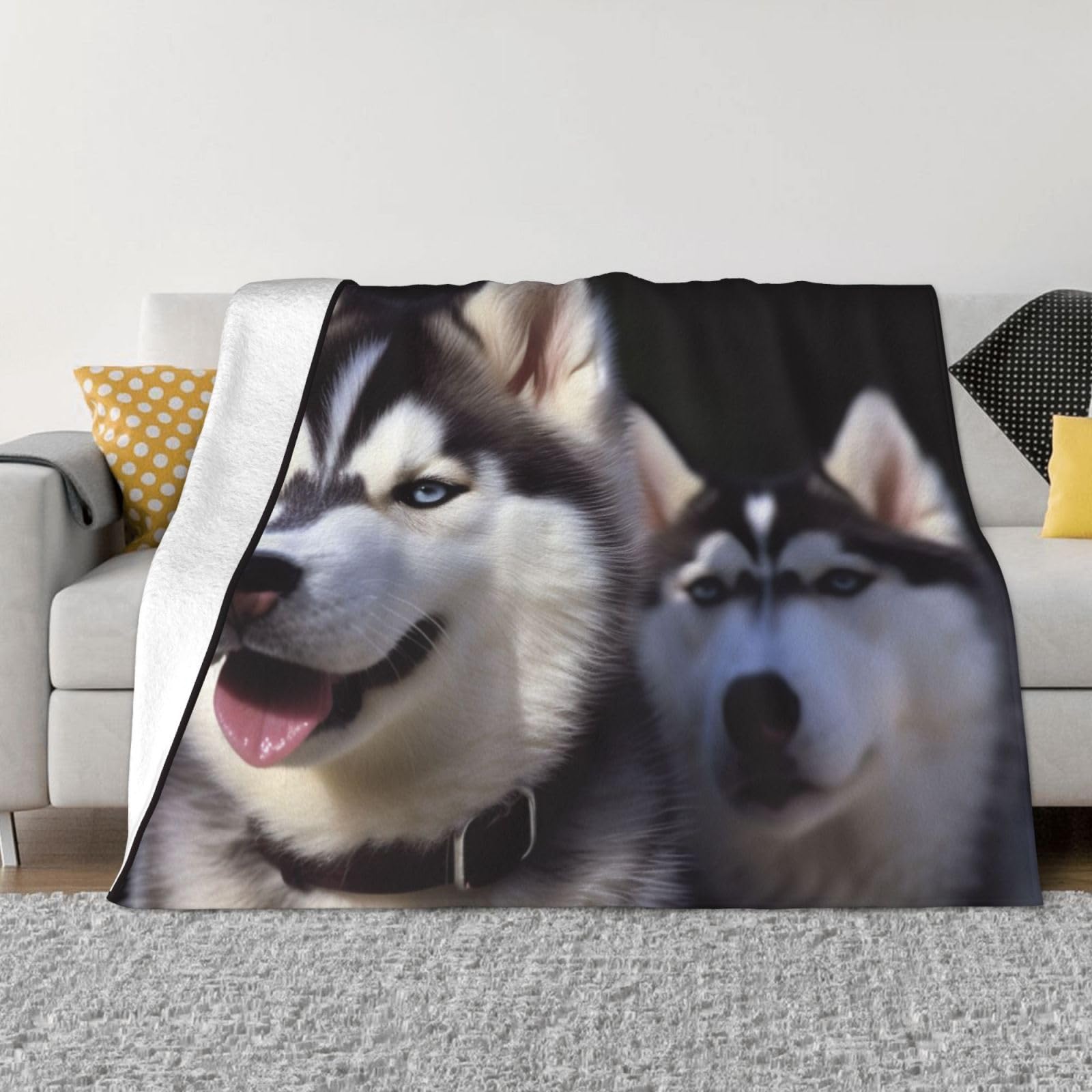 Fodpand Black Husky Dog Flannel Blanket 80"X60" - Ultra-Soft Lightweight Throw Blanket For Bed, Sofa, And Couch - Luxury Air Conditioning Blankets - Cozy Warm Blankets For All Seasons
