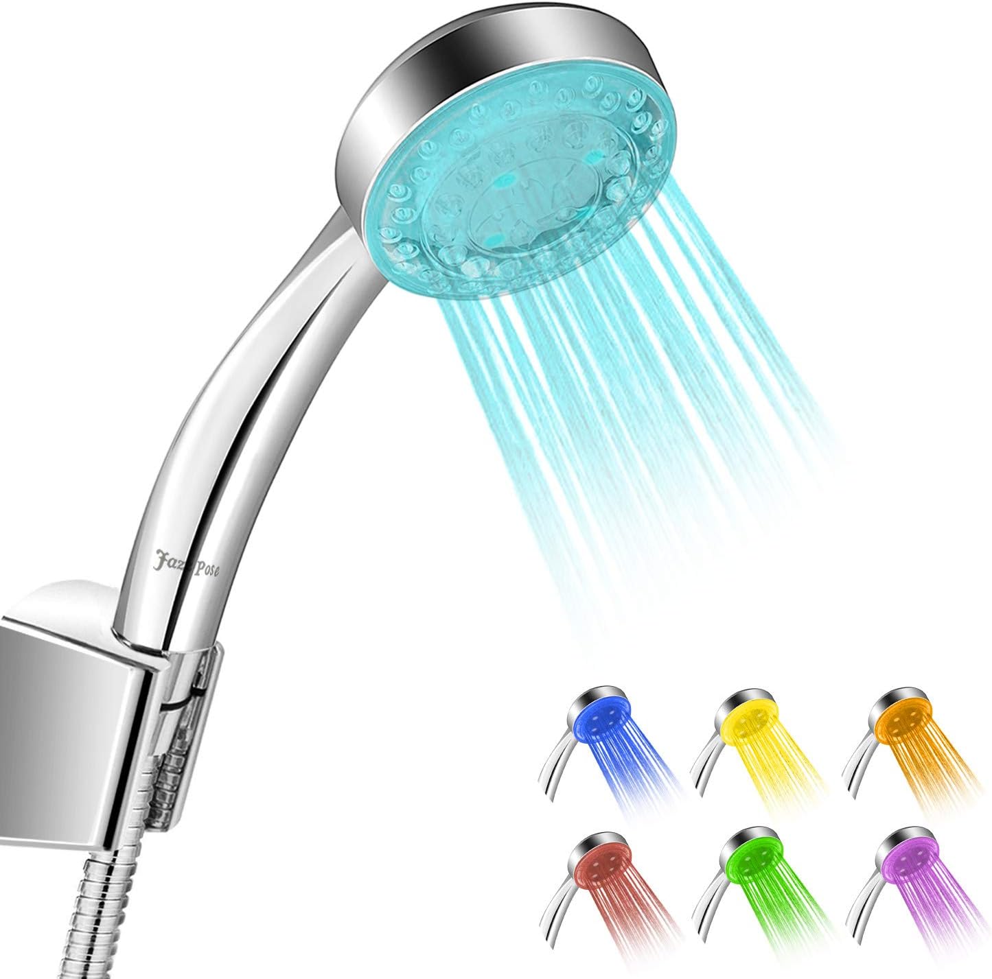 Jazz Pose Shower Head LED - Bathroom Shower Heads 7 Color Changing LED Handheld Disco Shower Head for Fun, Chrome, Universal Fitting