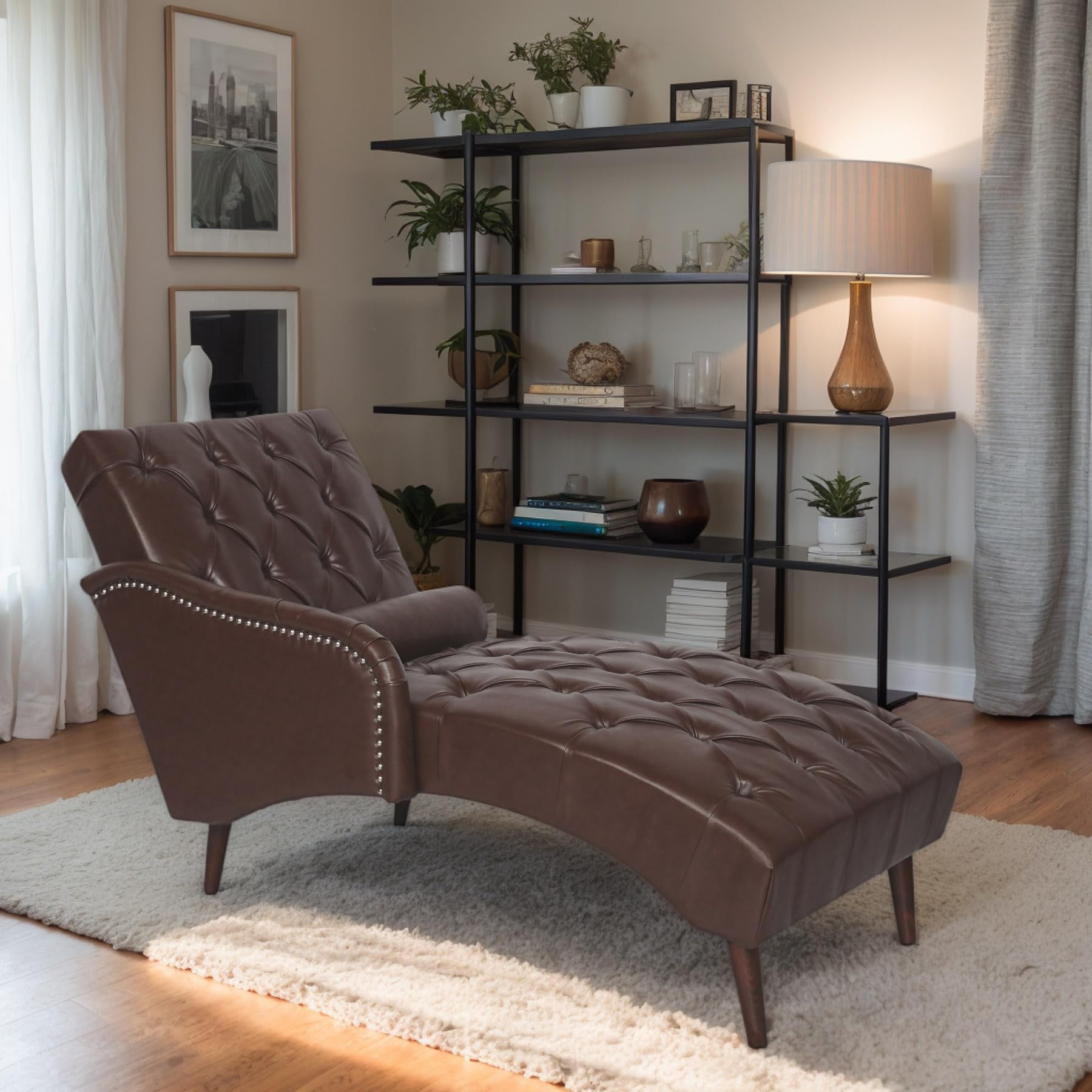 Chaise Lounge Indoor Luxury Tufted Chaise Lounge PU Leather