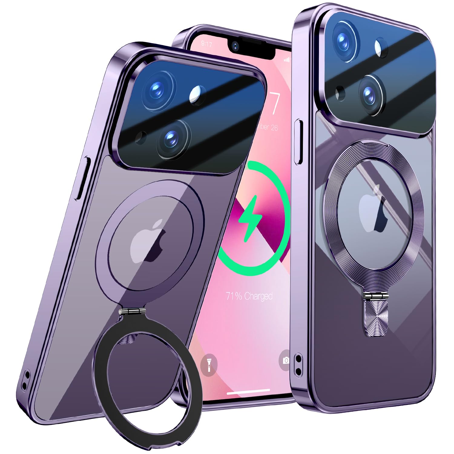 [Full Camera Lens Protection+CD Ring Compatible with MagSafe Stand]Magnetic for iPhone 14 Case, Military Grade Drop Protection Electroplated Bumper