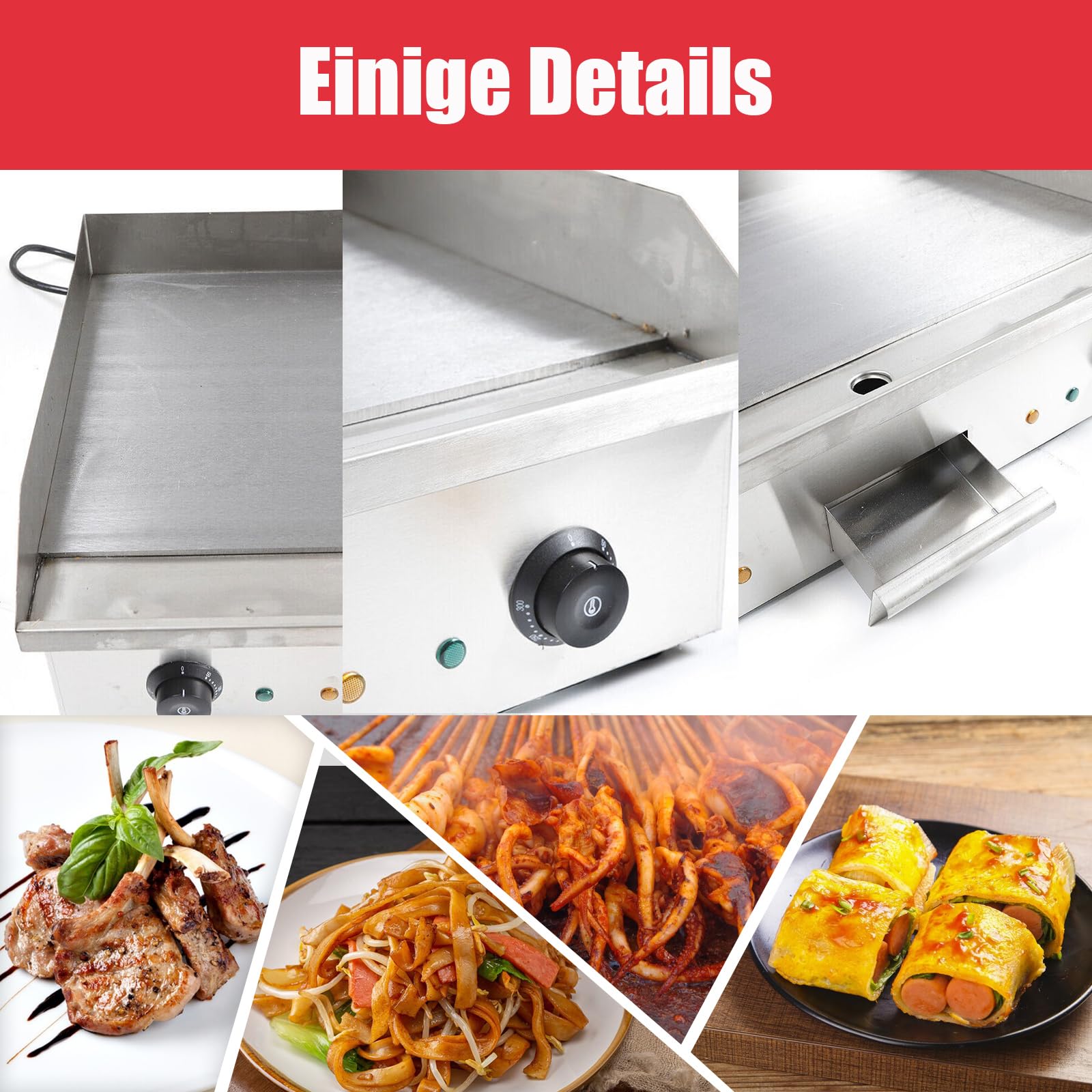 Elektrische grillplaat, 220 V, 4400 W, 50-300 °C, professionele roestvrij stalen kookplaat met anti-splash vetverzamelschaal, grillplaat, grillplaat, grillplaat, grillplaat, grillplaat, grillplaat, grillplaat, grillplaat, grillplaat, grillplaat
