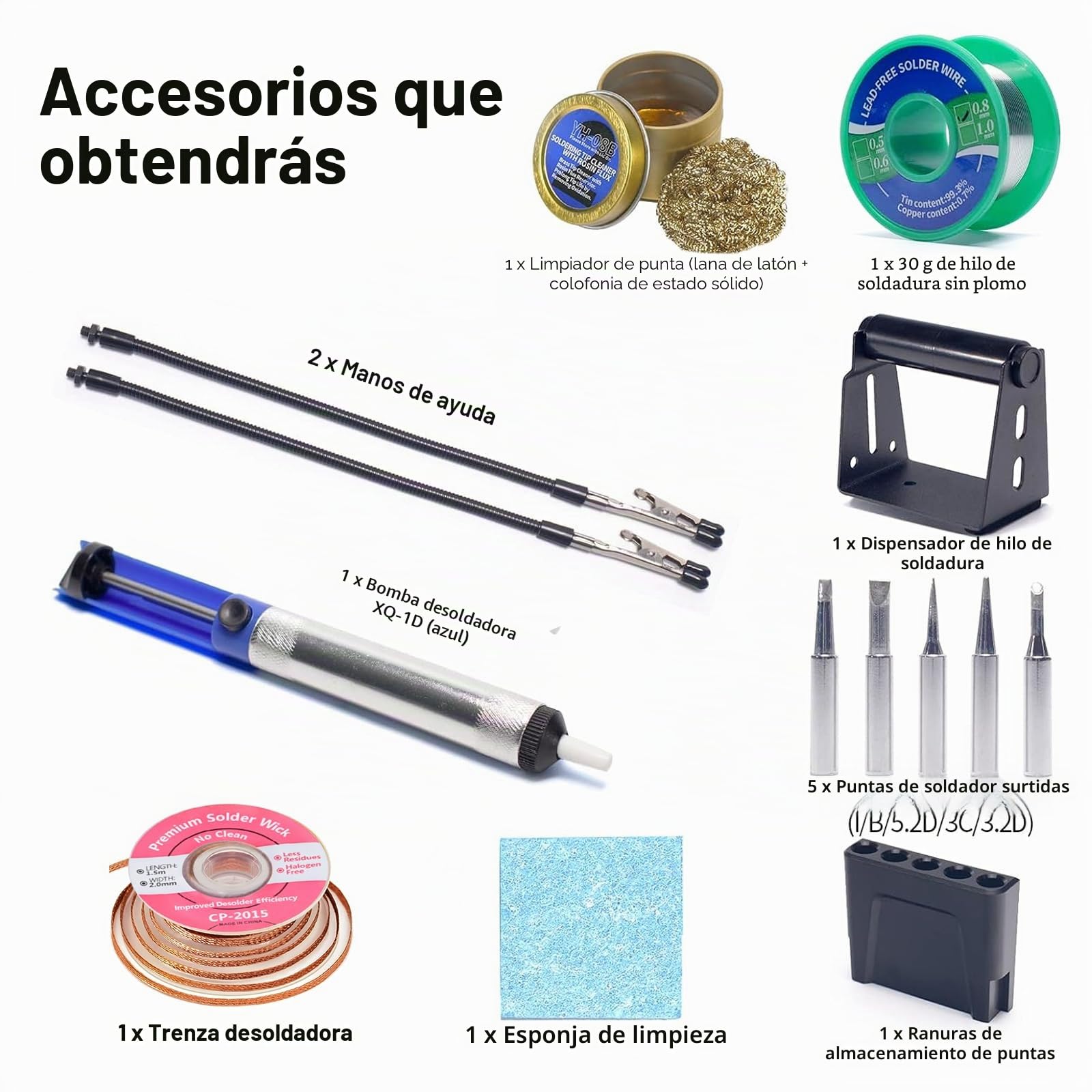 Preciva 927II - Estación de soldadura LCD digital, 60 W, 90-480 ℃ ajustable, 5 cabezas, ℉/℃ botones, función de sueño, control del termostato