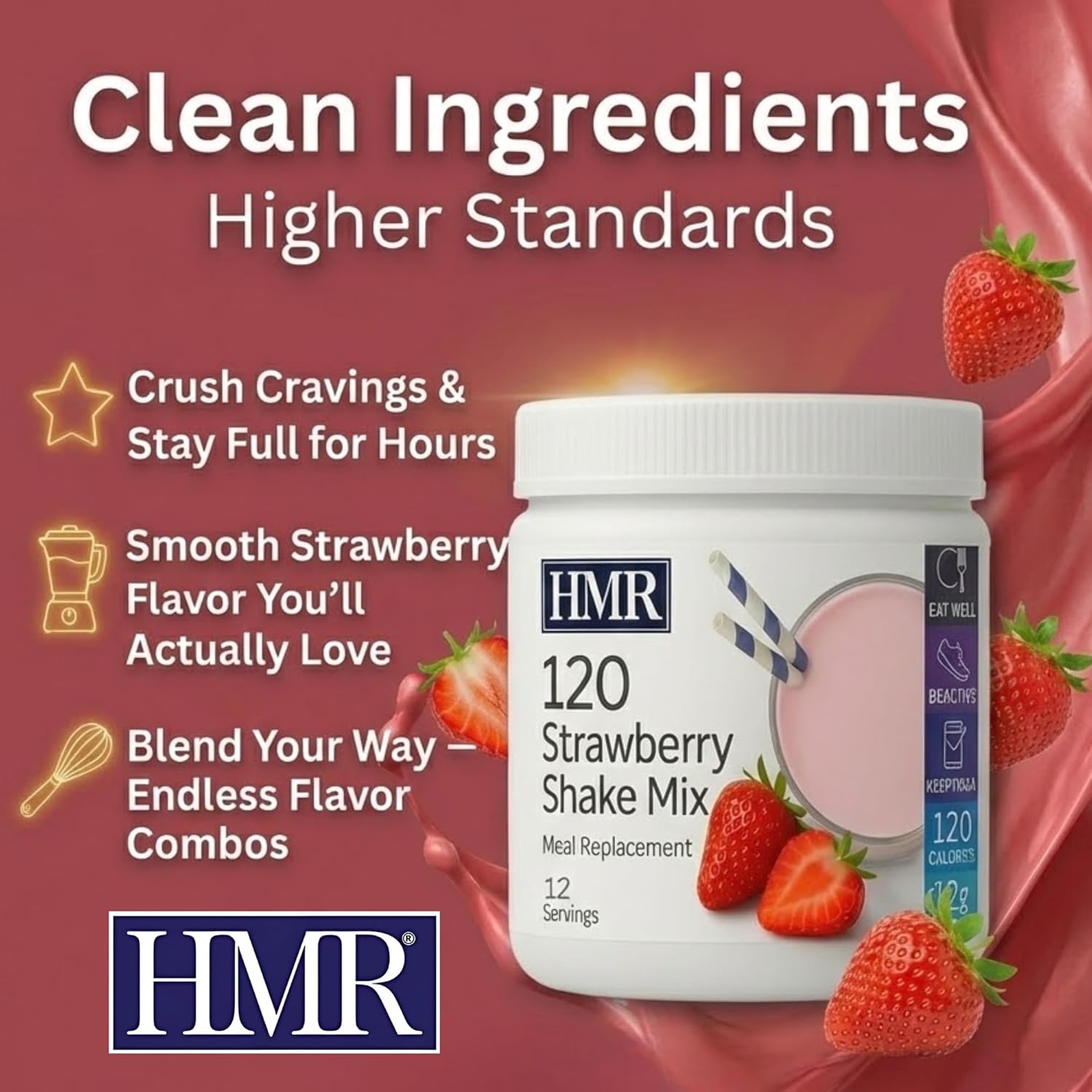 HMR 120 Shake Meal Replacement Powder | Strawberry Shake Mix to Support Healthy Weight Loss | 12g of Protein | Nutritional Drink | Low Calorie Food | 12 Servings