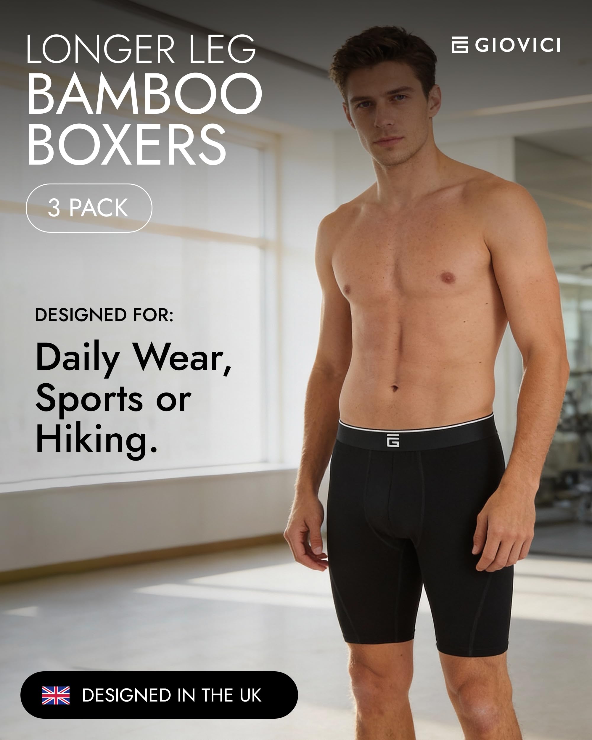 Giovici Boxer Long Homme en Bambou, Anti-frottement et Ultra Rafraîchissants, avec ou sans Baguette, sous-Vêtements évacuant la Transpiration Parfait pour Le Sport