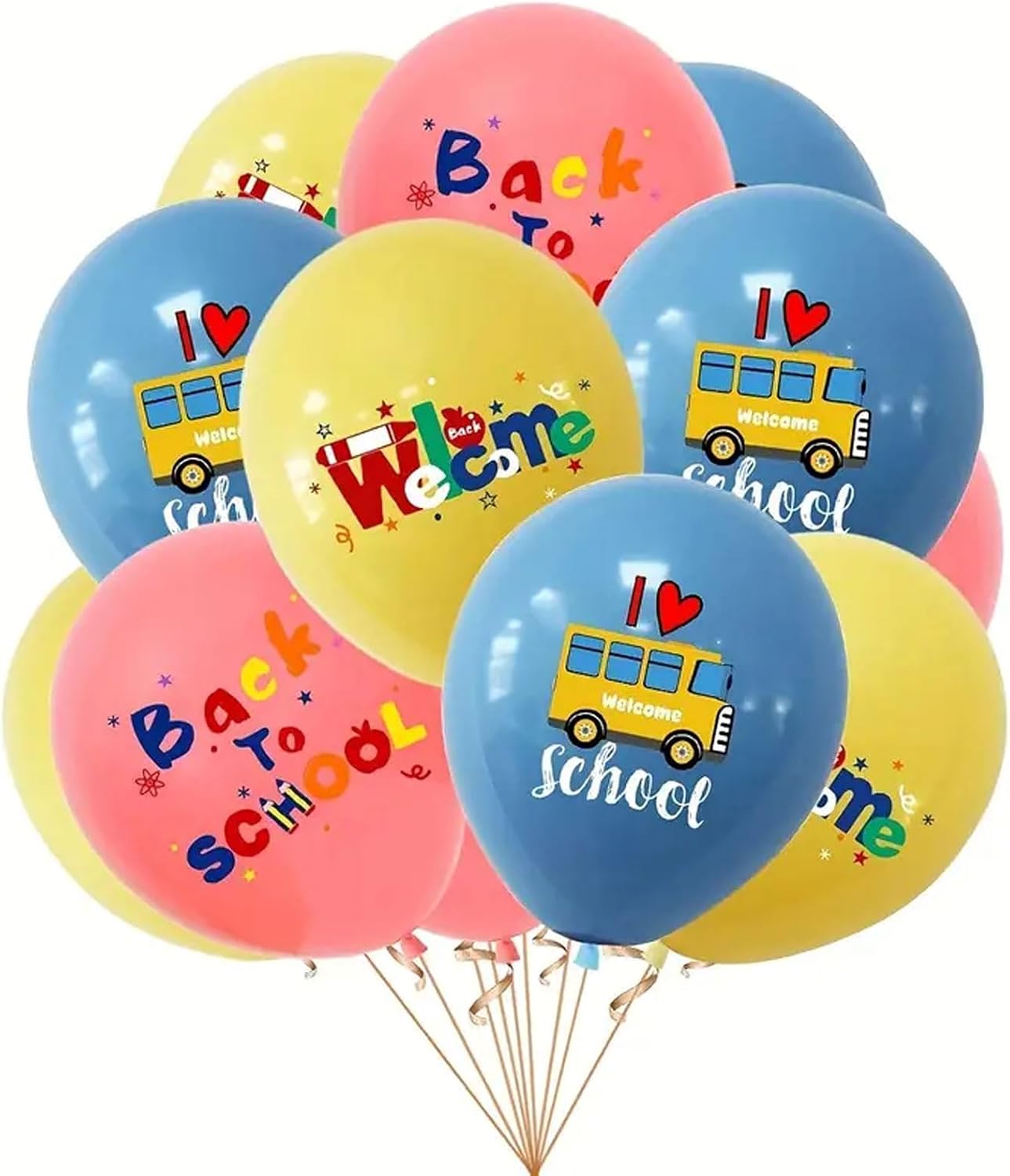 BELSITA 18Pcs Back to School Balloons Cartoon Balloon Set, School Bus Pencil Letter Balloon Blue Yellow Pink Balloons Kindergarten Classroom Accessories for School Opening First Day Party