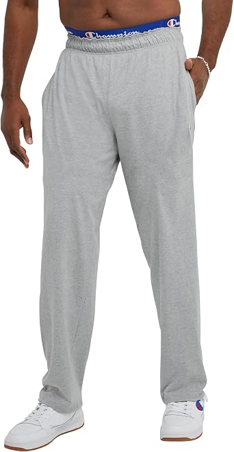 Champion Mens Open-Bottom Lounge Pants, Standard Fit, Lightweight 100% Cotton, Available in Regular and Big & Tall