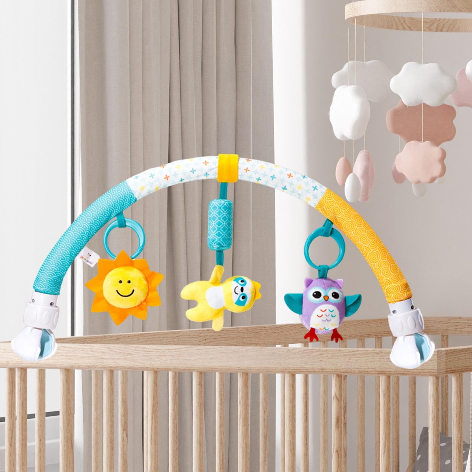 Qianly Kinderwagen Spielbogen Mobiles Spielcenter Autositz Anhänger Greifling Und mit Abnehmbarem Design für Flexible Nutzung Am Einkaufswagen Od, Faultier