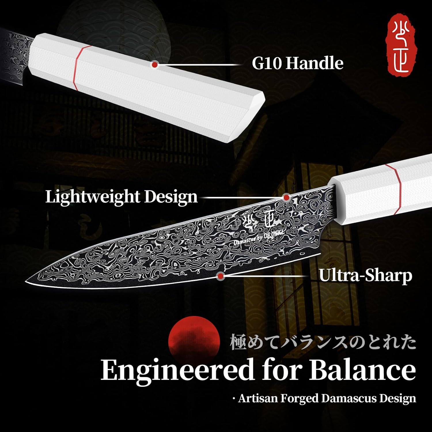 DRGSKL Damascus Kitchen Utility Knife - Japanese VG10 Small Chef Knife 6 inch - Japanese G10 Handle - Versatile Knives for Vegetable Fruit Meat - with Gift Box