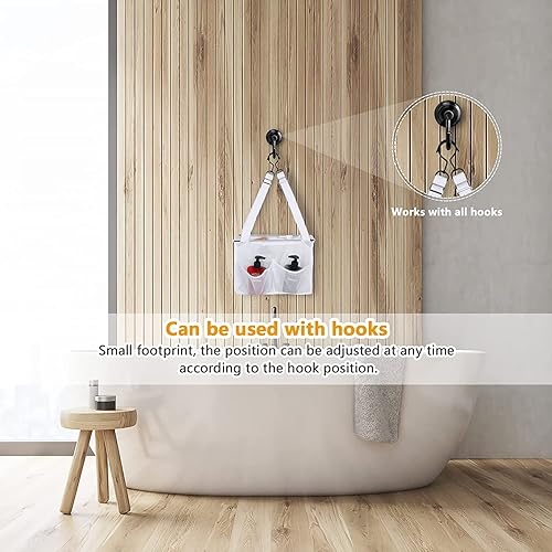 Miniatura 3 de Organizador de malla colgante para ducha con ganchos, cestas de baño con 4 bolsillos para dormitorios universitarios, gimnasio, natación y viajes