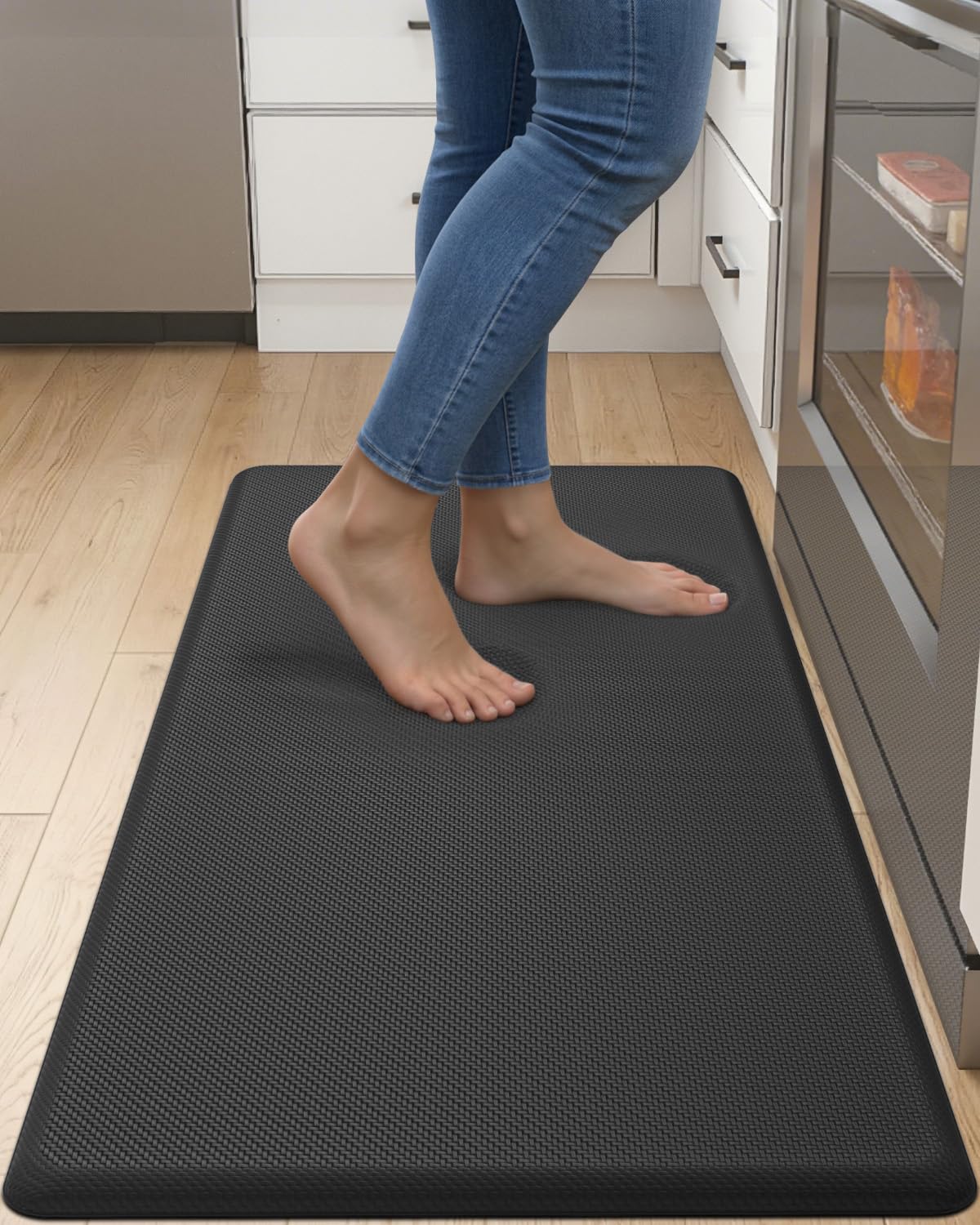 Condition photo showing New/Like New for dexi kitchen mat cushioned anti fatigue, extra thick comfort standing floor mats waterproof, memory foam antifatigue runner rug for desk office, sink, laundry, 39x20, black