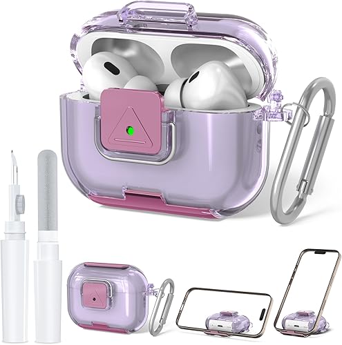 Miniatura 1 de Funda de bloqueo seguro para AirPods Pro 2 con soporte para teléfono, funda protectora de TPU suave y transparente a prueba de golpes para Airpods