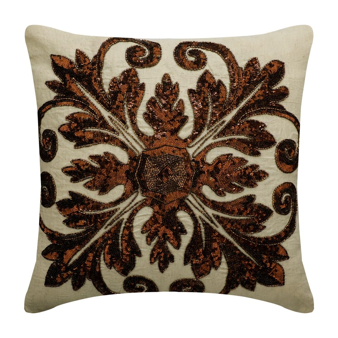 The HomeCentric Copper Pack of 2, 65x65 cm (26"x26") Accent Cushion Covers, Linen Sequins, Beaded & Art Nouveau Accent Cushion Covers, Abstract Pattern Art Deco Style - Copper Alchemist โ image 1