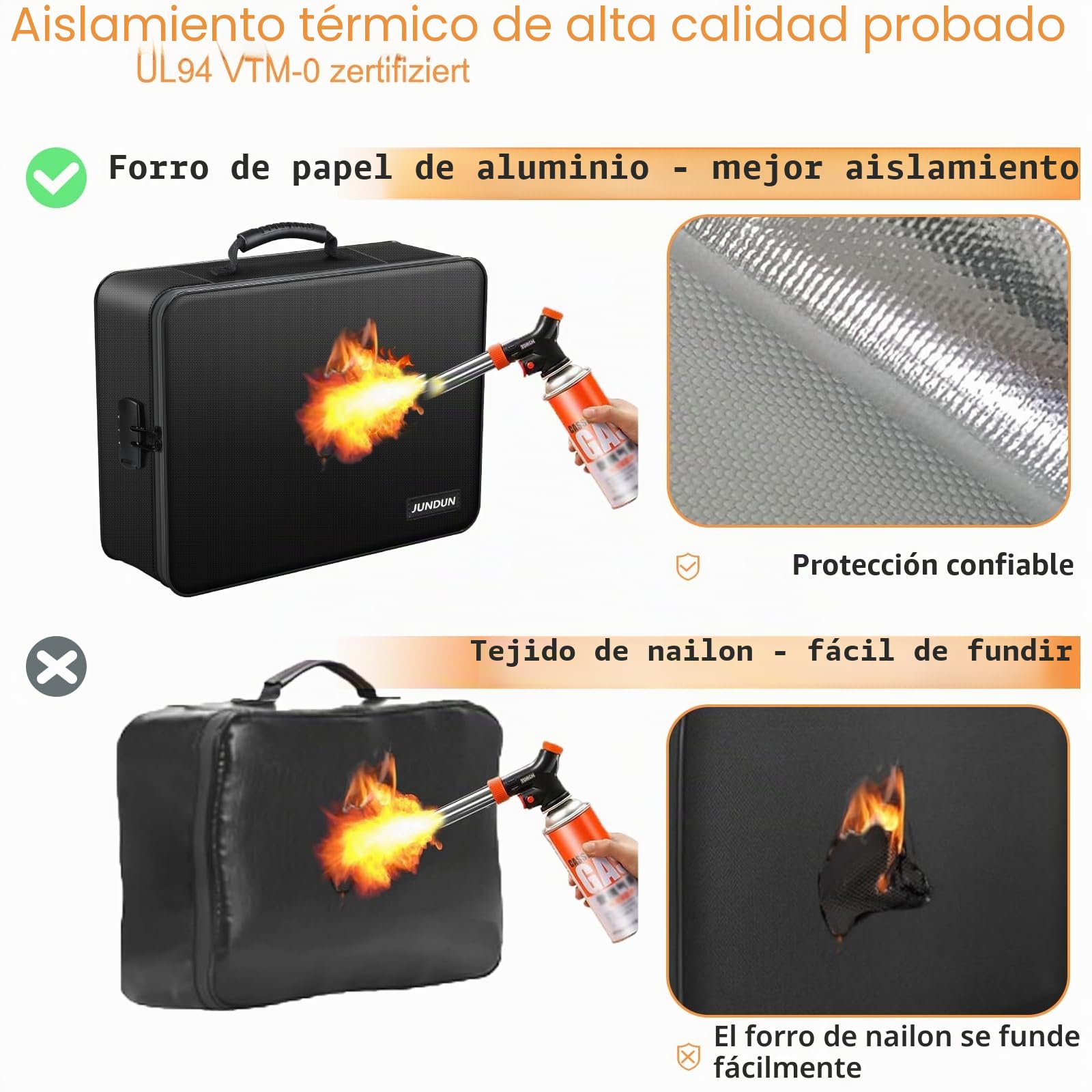 JUNDUN Organizador de documentos con aislamiento térmico de 5200 ℉, bolsillo para documentos ignífugo con cerradura, caja de almacenamiento de documentos con 7 compartimentos, organizador de archivos,