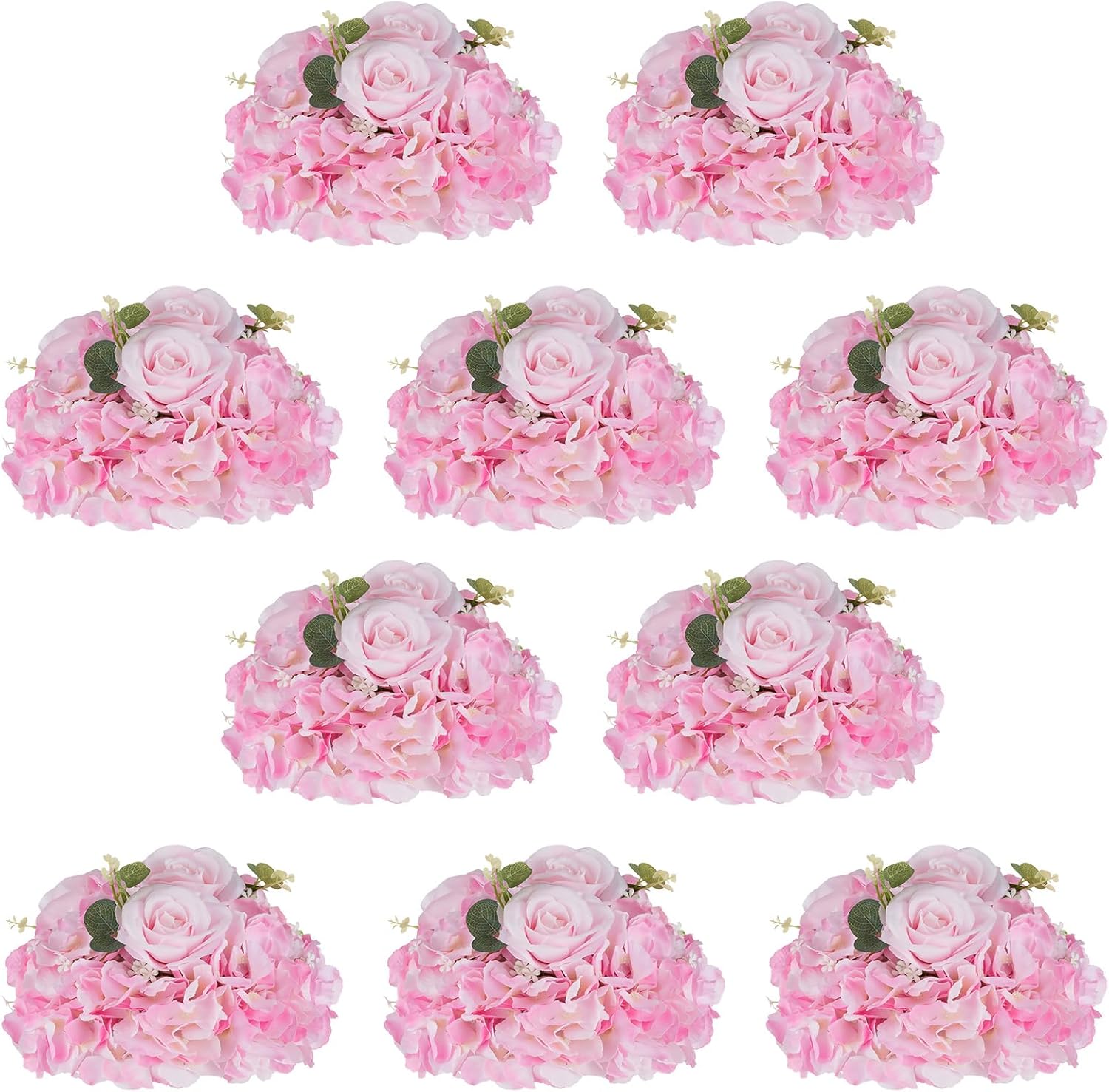 NUPTIO Flower Balls Flowers for Centerpieces: 10 Pcs 11.8 inch Diam Pink Artificial Rose Fake Flower Arrangement Bouquet for Wedding Party Tables Decorations 11.8" Diam - 10 PCS Pink