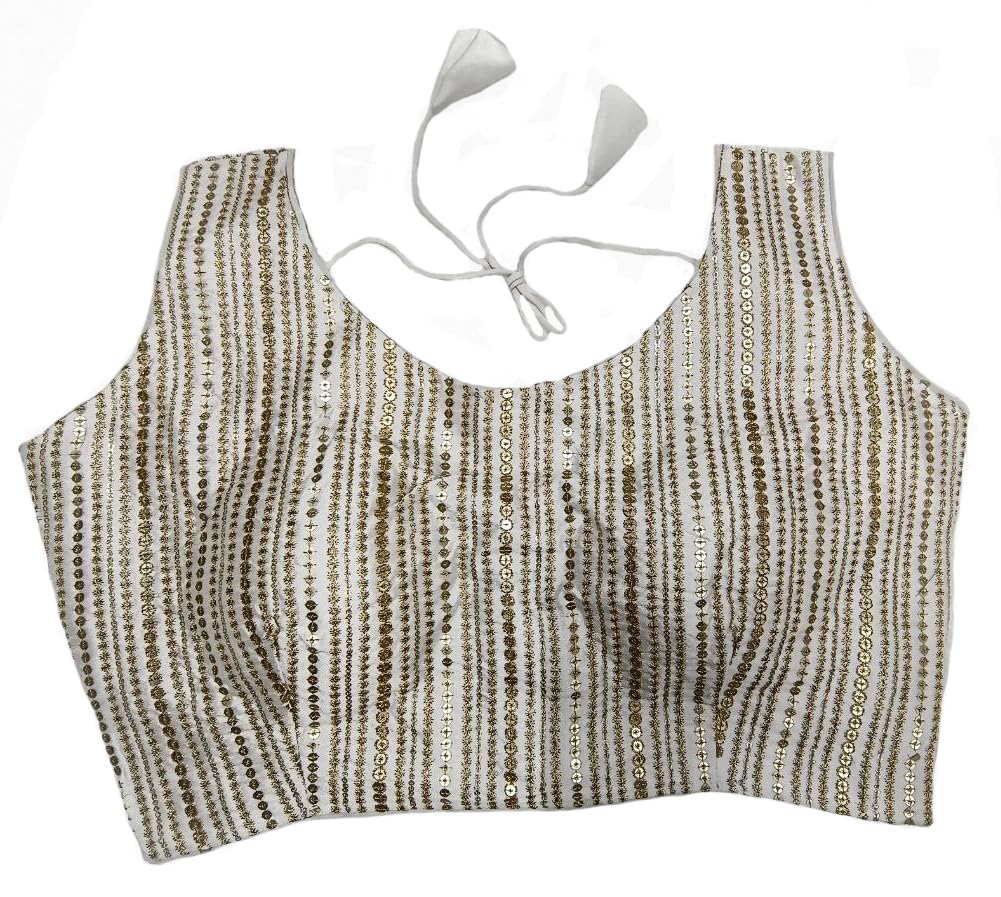 Vihu Fashion Women's Heavy Mono Banglory Sleeveless Regular Blouse (Vf B103 White 36