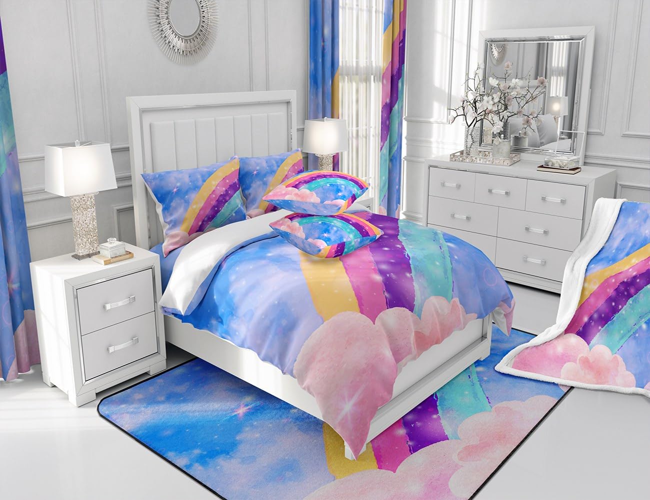 Indus Textiles - set di biancheria da letto per bambini, copripiumino singolo reversibile 100% cotone, lenzuolo con angoli e federa - Stelle Blu