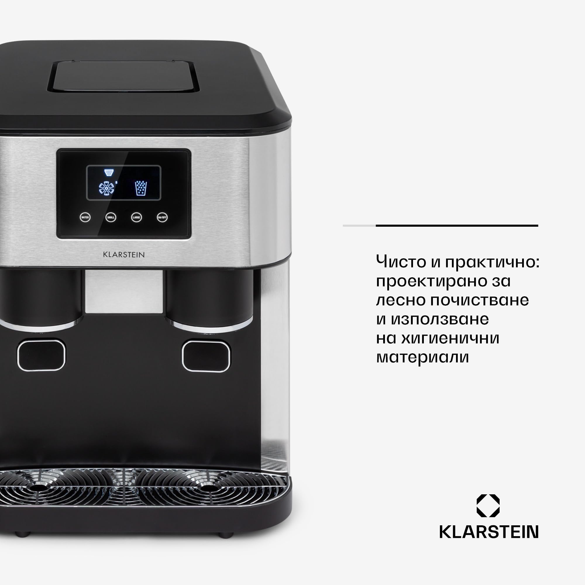Klarstein Eiszeit Crush Maszyna do kostek lodu - 3 w 1: kostki lodu, kruszony lód, woda lodowa, 2 rozmiary kostek lodu, 15-18 kg / 24h: 1,8 litra, pojemność lodu: 600 g - jasnosrebrna