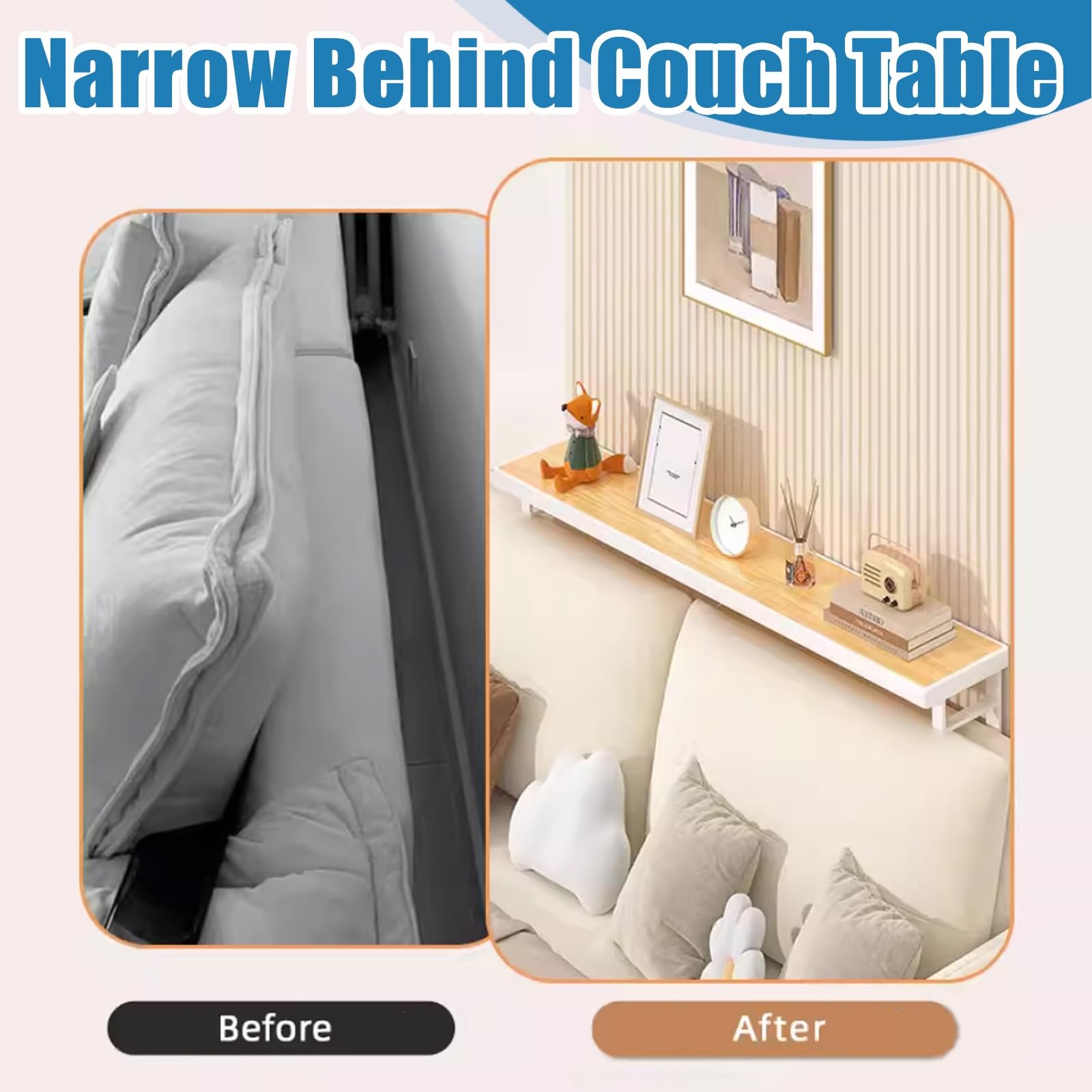 LZMZMQ Mueble detras Sofa Consola Delgada De 40/50/60 Cm De Largo para Detrás del Sofá, Estante Largo Y Estrecho para Sala De Estar, Dormitorio Y Estudio(White,50cm/19.7")
