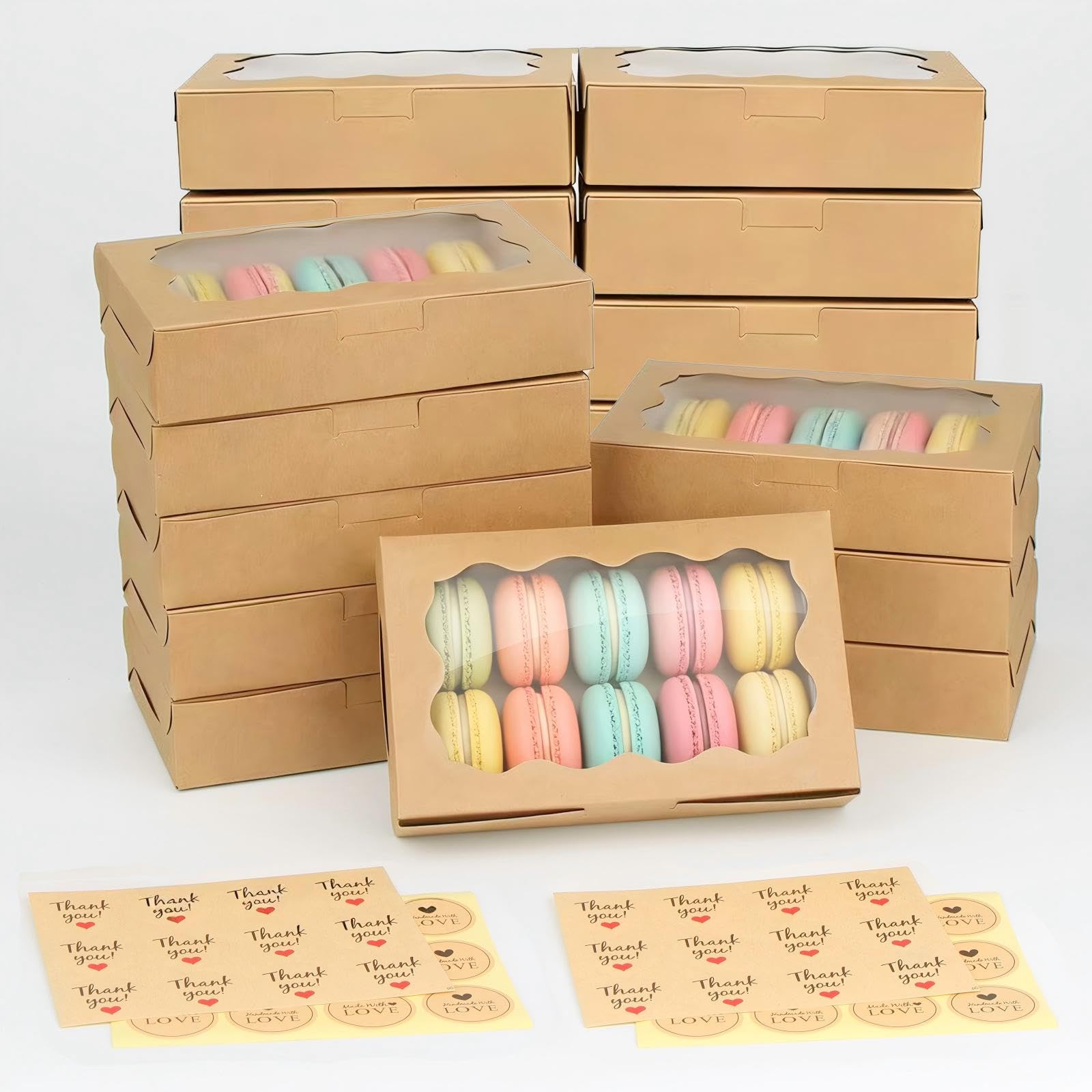 20 sztuk pudełek na ciastka z okienkiem, 17,8 x 11 x 3,9 cm, brązowe pudełko transportowe na babeczki, na Boże Narodzenie, imprezę, ciastka, muffinki, ciasto, czekoladę