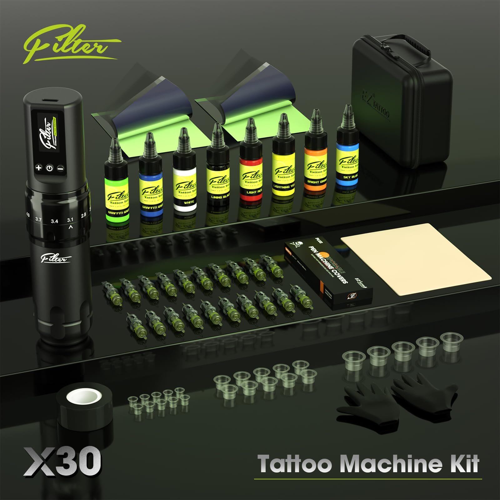EZ Kit de Tatuaje - Kit de Máquina de Tatuar con 7 Strokes 2.0-4.0mm Máquina de Tatuar Inalámbrica, Batería de Alimentación de 1600mAh, 20Pzs Agujas Tatuaje para Tatuadores (X30)