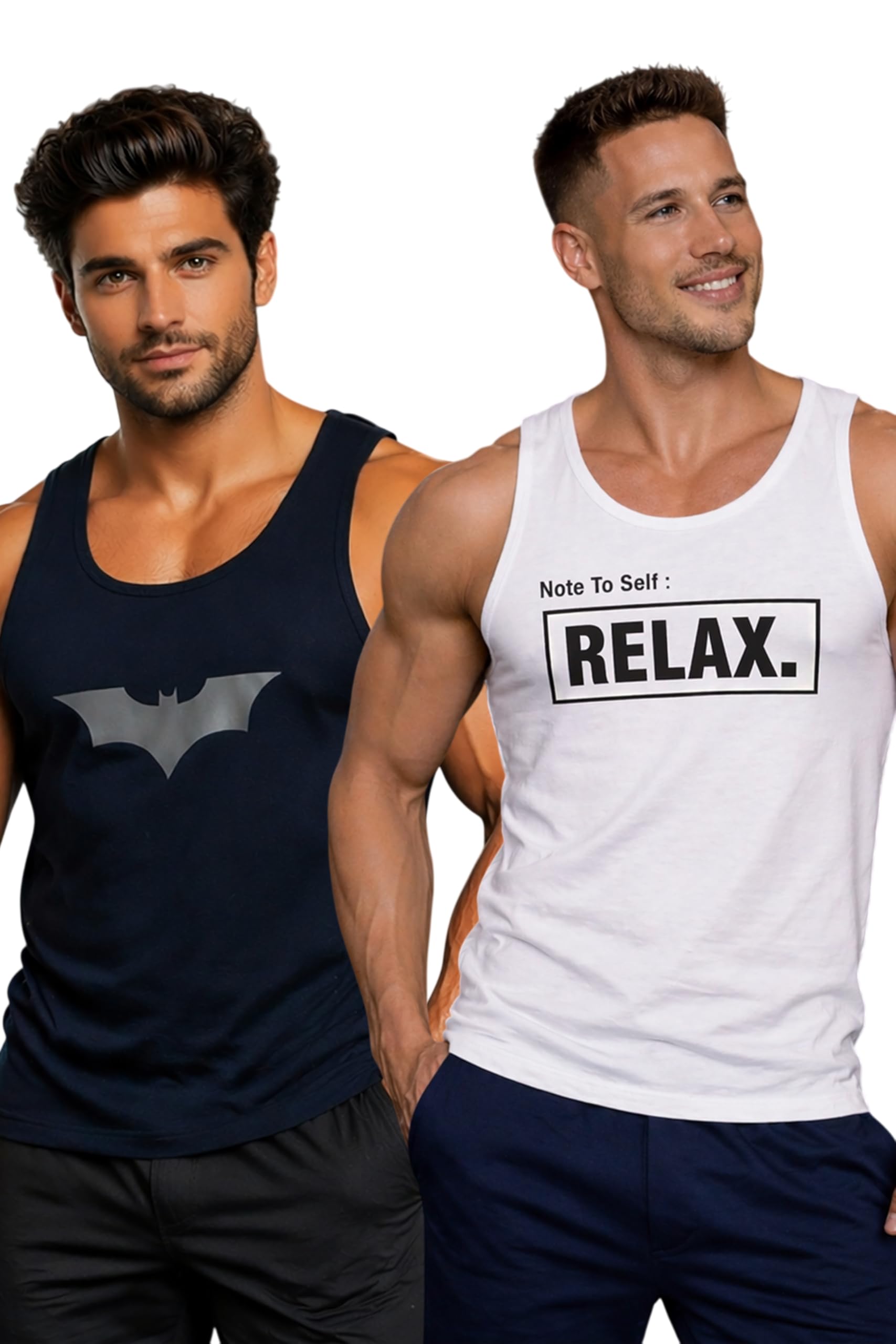 Polyester Letter Printed Vest for Men - Pack of 2 - White & Navy Blue | Round Neck | Sleeveless | Regular Fit | Summer & Gym Wear Tank Top for Men-image-30