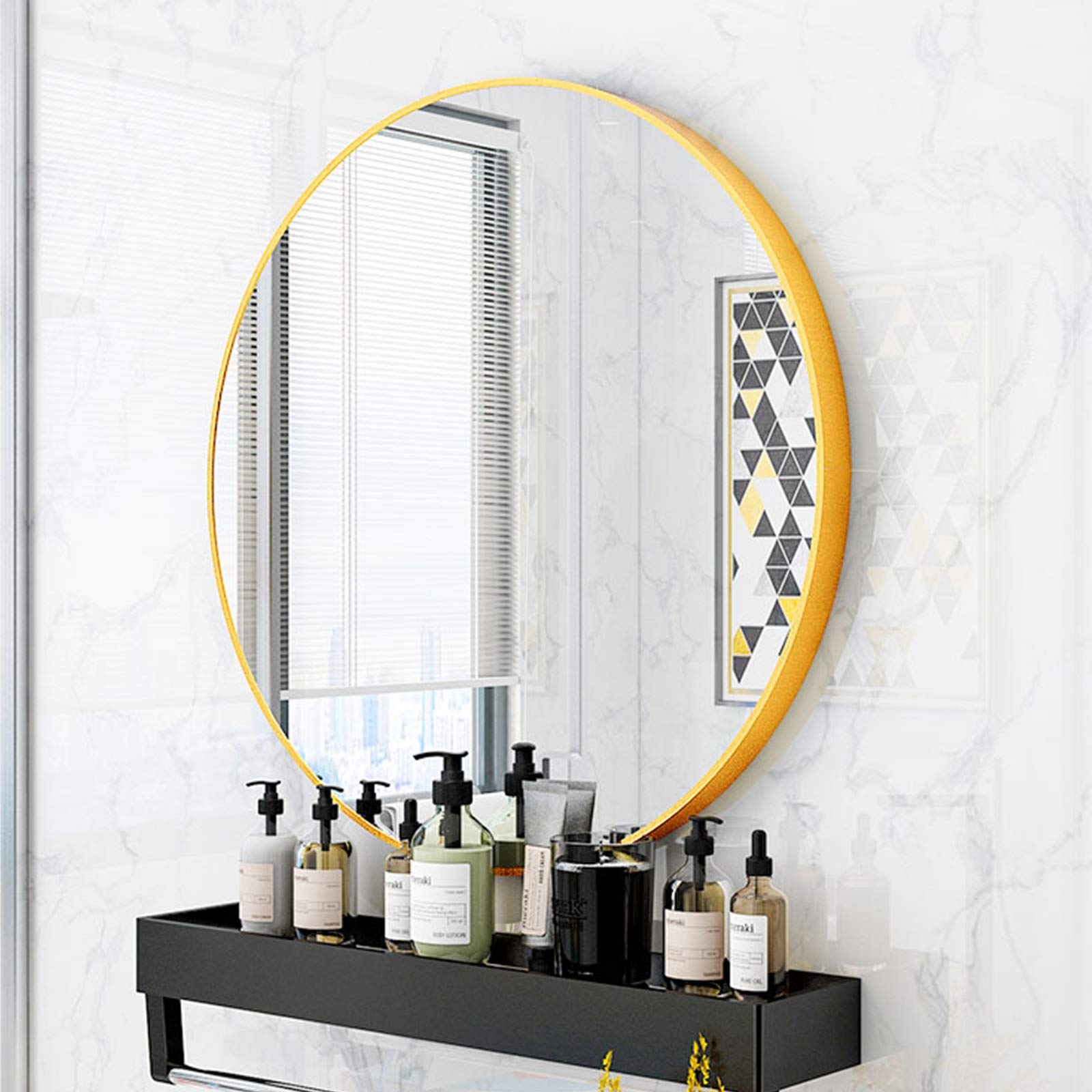 L-KCBTY Wall Circle Mirror - Metal Framed Bathroom Mirror, Paste Dormitory Wall Mirror, Decoration Dressing Mirror, 40/50/60/70/80cm (Black/White/Gold), Round Shave/Makeup Mirror