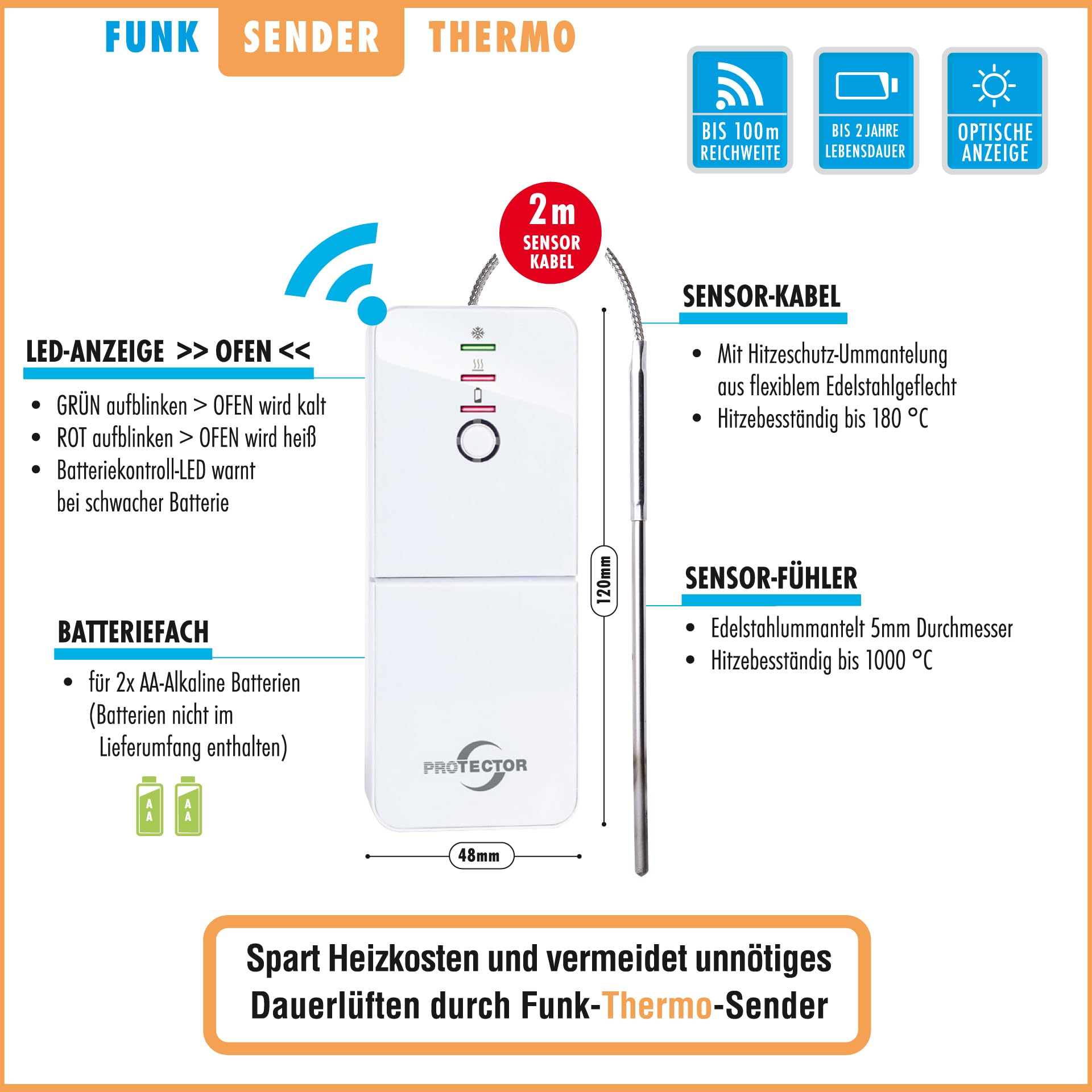 [NEU] PROTECTOR ASK-6030 I Funk-Abluftsteuerung mit batterielosem Kinetik-Fenstersender + Thermo-Ofensender | Fensterkontaktschalter | Einbauvariante
