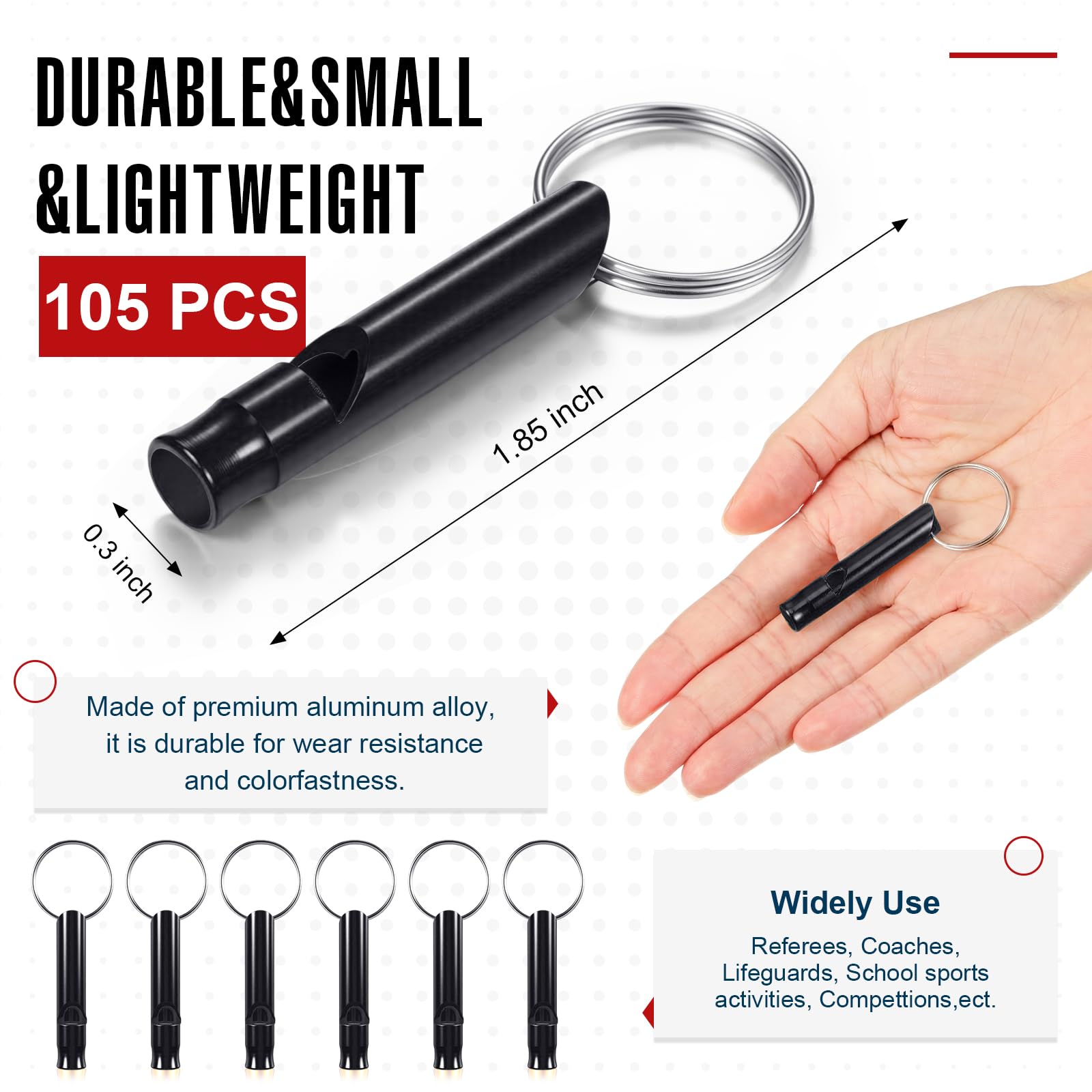 Konohan Silbato de emergencia de aluminio 105 con llavero, silbato de supervivencia, resistente, ligero, sonido fuerte para mujeres, camping, defensa, senderismo, alarma, 7 colores