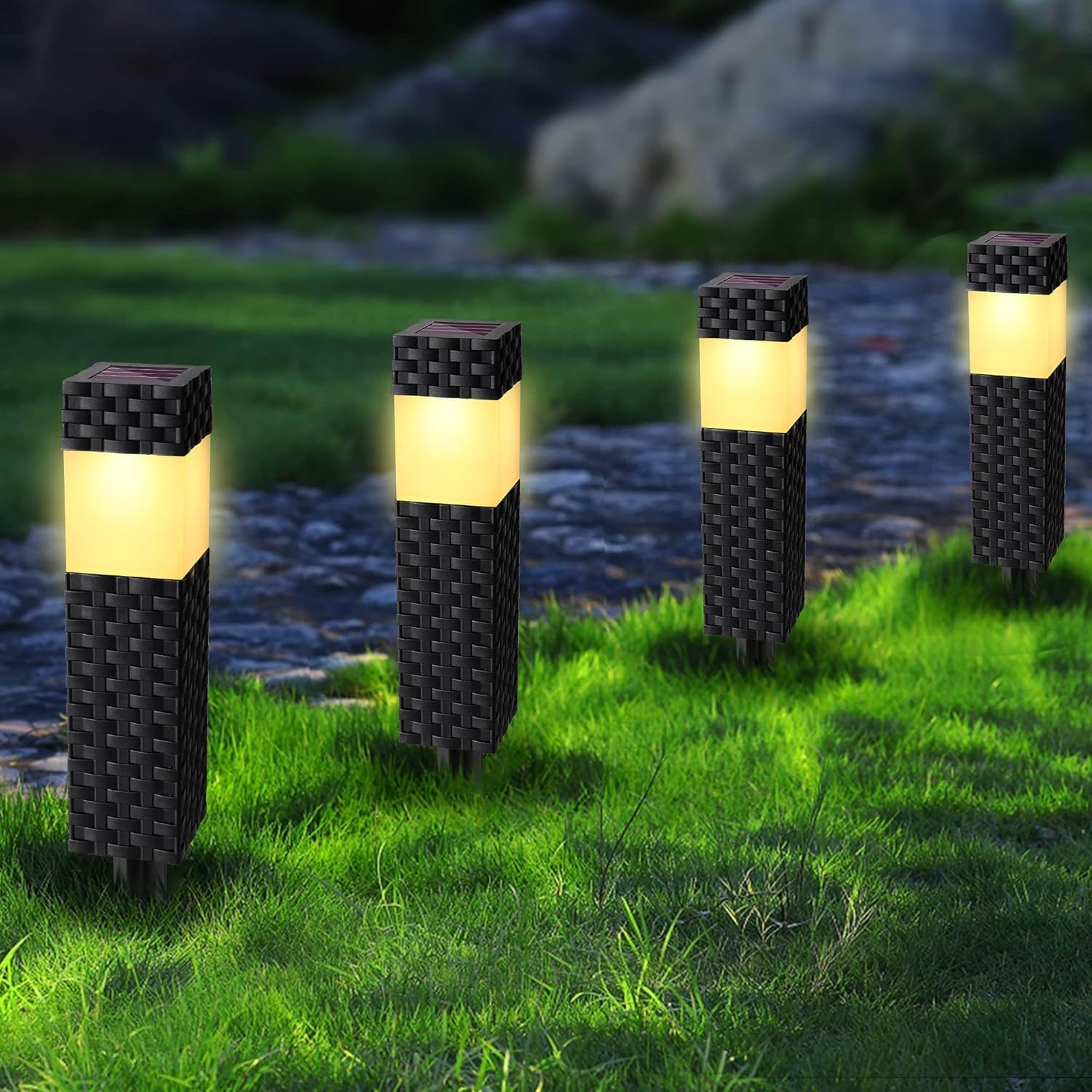 Joomer Solarlampen für Außen 8 Stück Solarleuchten Garten Außenleuchte Wasserdichte Warmweiß Quadrat Wegbeleuchtung Solar Gartenleuchte Auto Ein/Aus für Patio Rasen Terrasse Fahrstraßen Gehweg