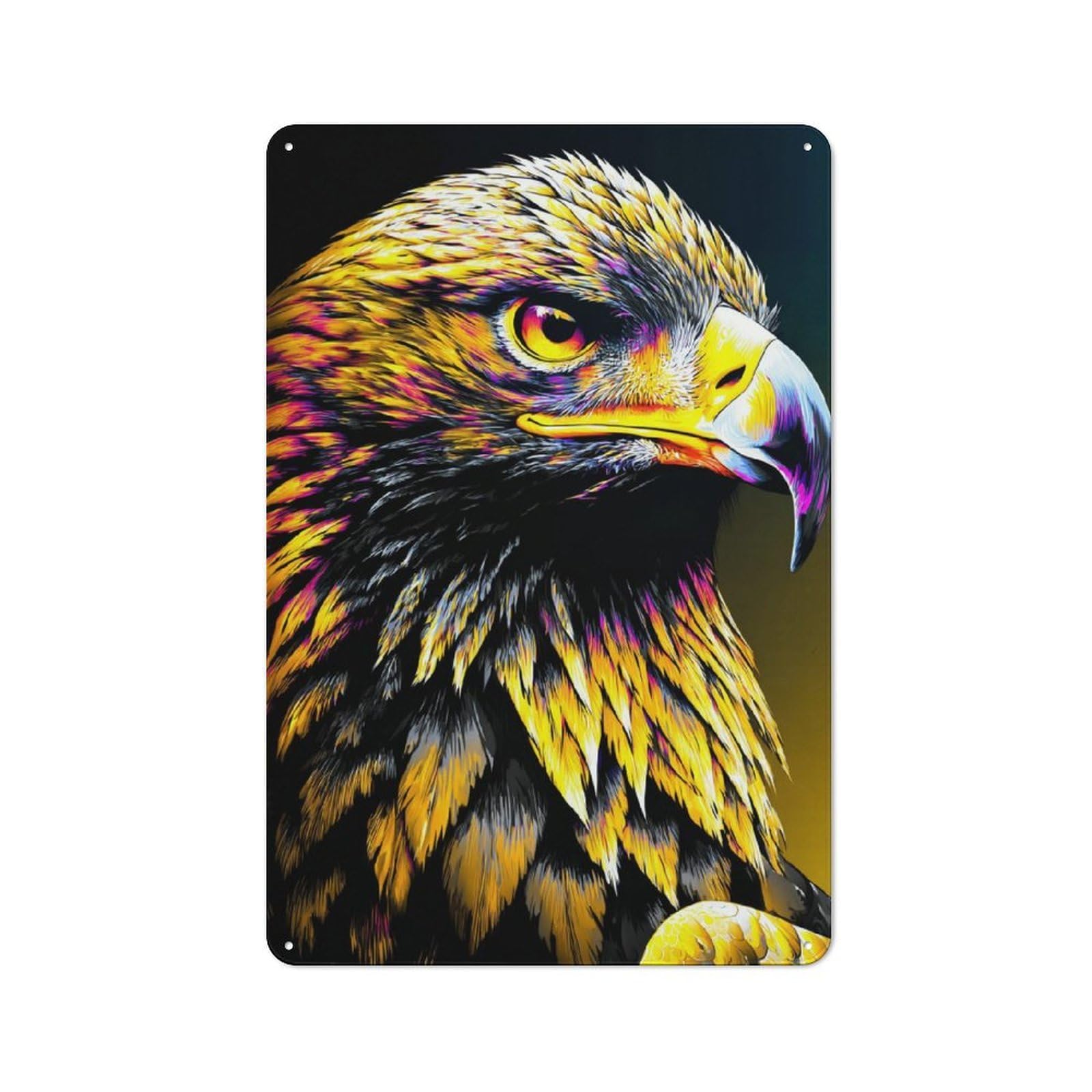 Junmoney Golden Eagle Portrait Country Metal Sign With Design 30X20cm, Farmhouse Farmhouse Wall Decor For Kitchen, Cottage, Porch Or Garden Room