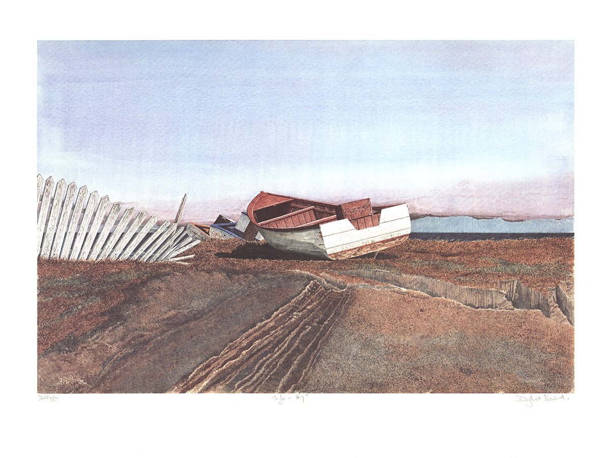 Dwight Baird High 'n Dry, Prince-Edward Island Signed 19" x 25" Offset Lithograph 1988 Outsider Art Brown, White, Blue