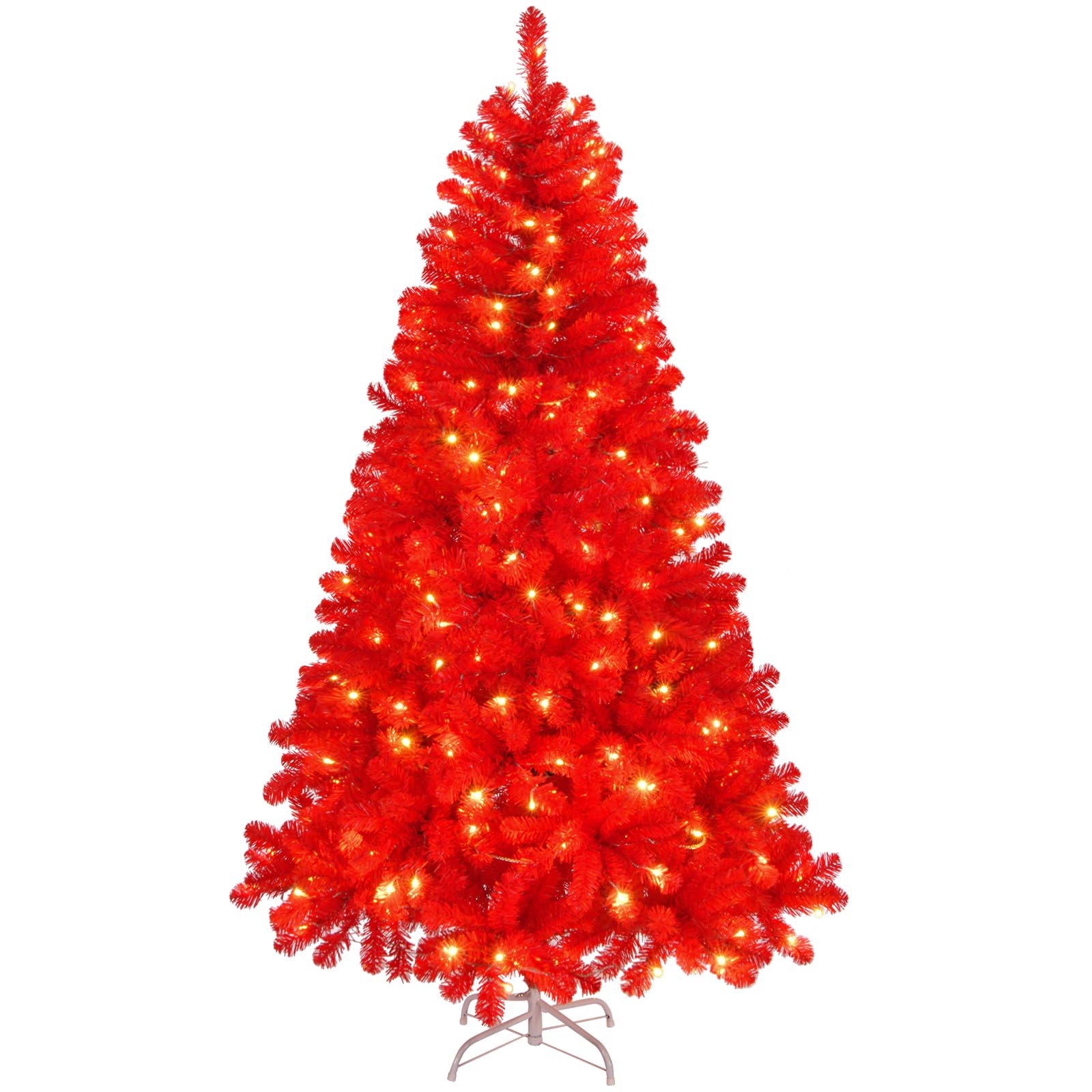 Outopee 6ft Red Artificial Christmas Tree with DIY 100 Warm Lights